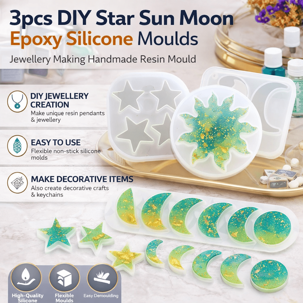 TEMU Atek 3pcs Diy Moon Epoxy Silicone Moulds Jewellery Making Handmade Resin Mould
