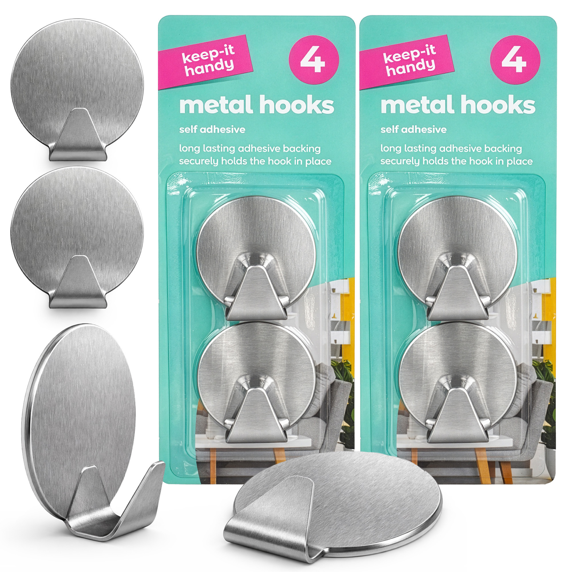 TEMU 8 Pack Self Adhesive Wall Hooks Metal | Heavy Duty Adhesive Hooks No Drill | Sticky Wall Hooks For Bathroom Kitchen | Coat Towel Key Holder Wall