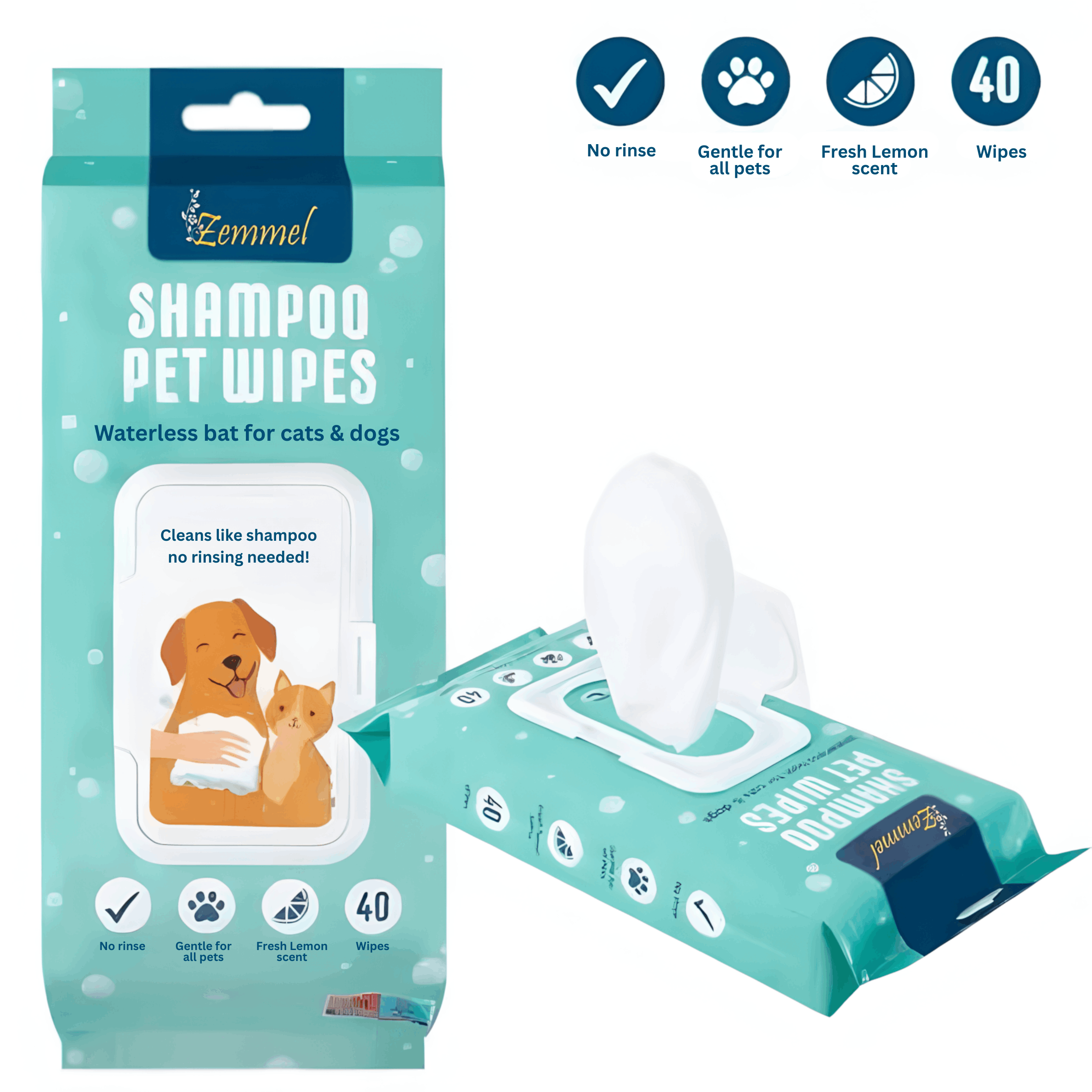 TEMU Pet Shampoo Wipes 40 Pack For Dogs And Cats Deodorizing Disposable Grooming Wipes For And Outdoor Use