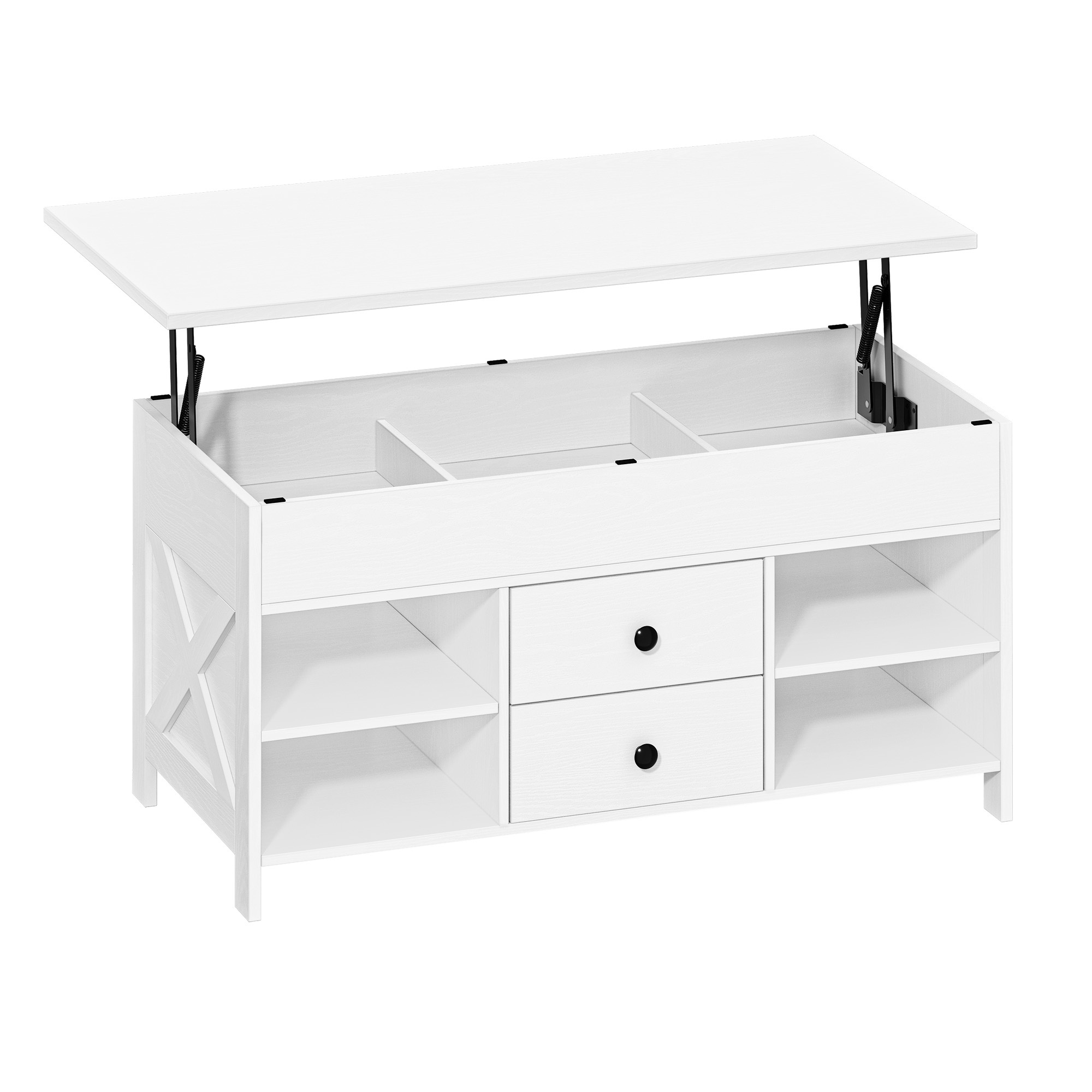 Image of Coffee Table, 2 Drawers And Hidden Space, Coffee Table With Lift Top, 50 X 100 .3-61.3 Cm, Suitable For Living Room, Dining Room, Office, White