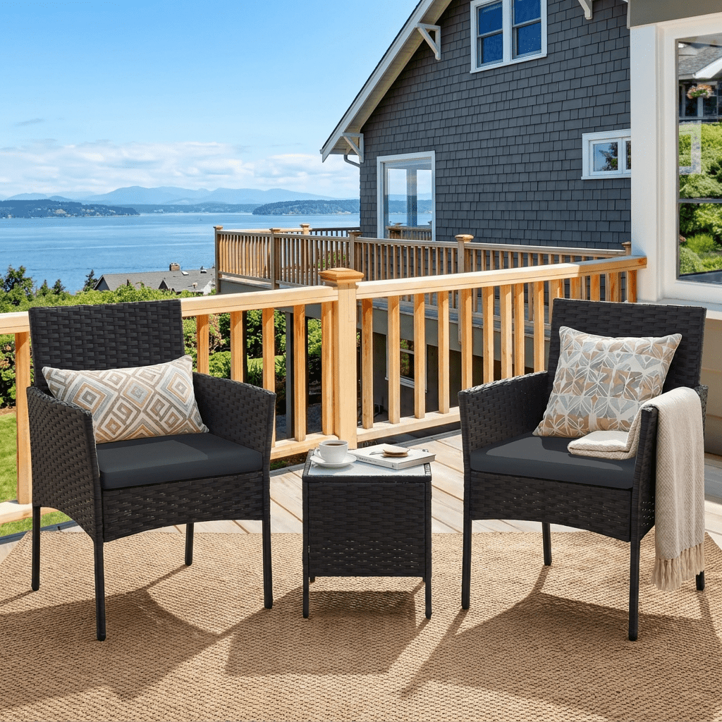 Image of 3-piece Garden And Balcony Furniture Set, Patio Seating Group With 2 Chairs, Table, And Seat Cushions For Balcony, Terrace, And Garden, Chair: 56 X 55 X 81 Cm (l X W X H), Table: 40 X 40 X (l X W X H)