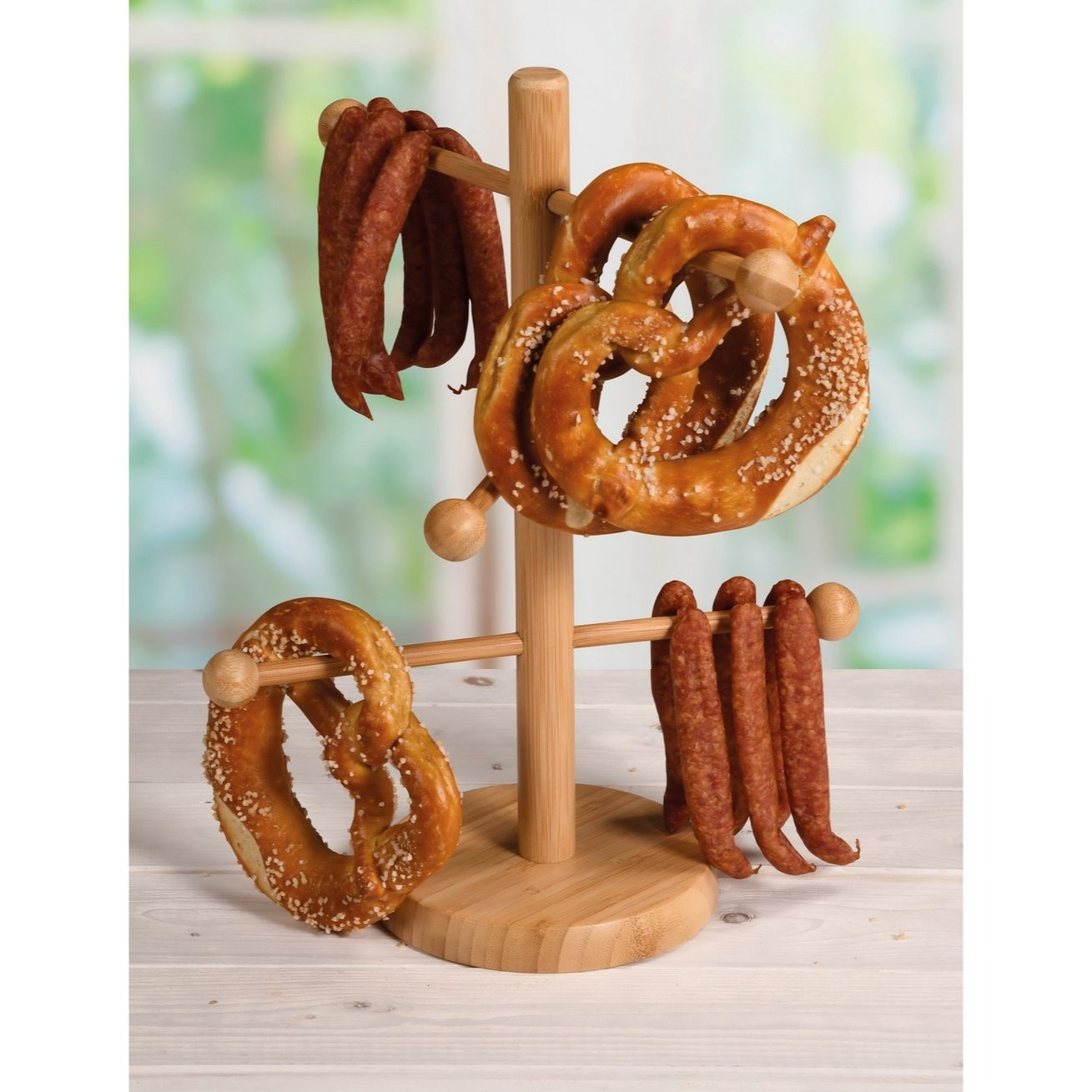 Kesper Pretzel Stand, 6-arm Bamboo Pretzel Holder, Pretzel Rack, Pretzel Tree | Usable As A Sausage Stand / Sausage Holder Or Cup Stand / Cup Holder / Mug Holder | Pretzel Tree