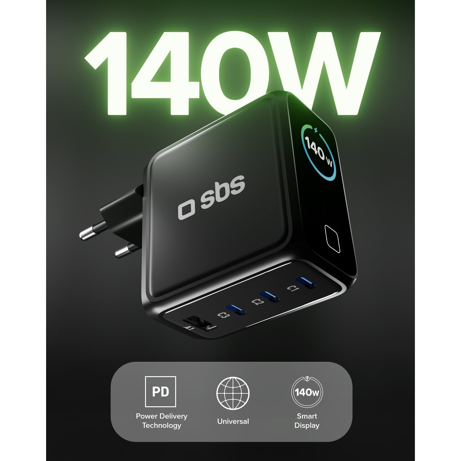TEMU Power 140w Usb-c, Gan Technology, (pd 3.0 Pps), Smart Display Ai, Touch Control, Afc, Fast Charging Power Adapter, Charger For Notebook, Tablet