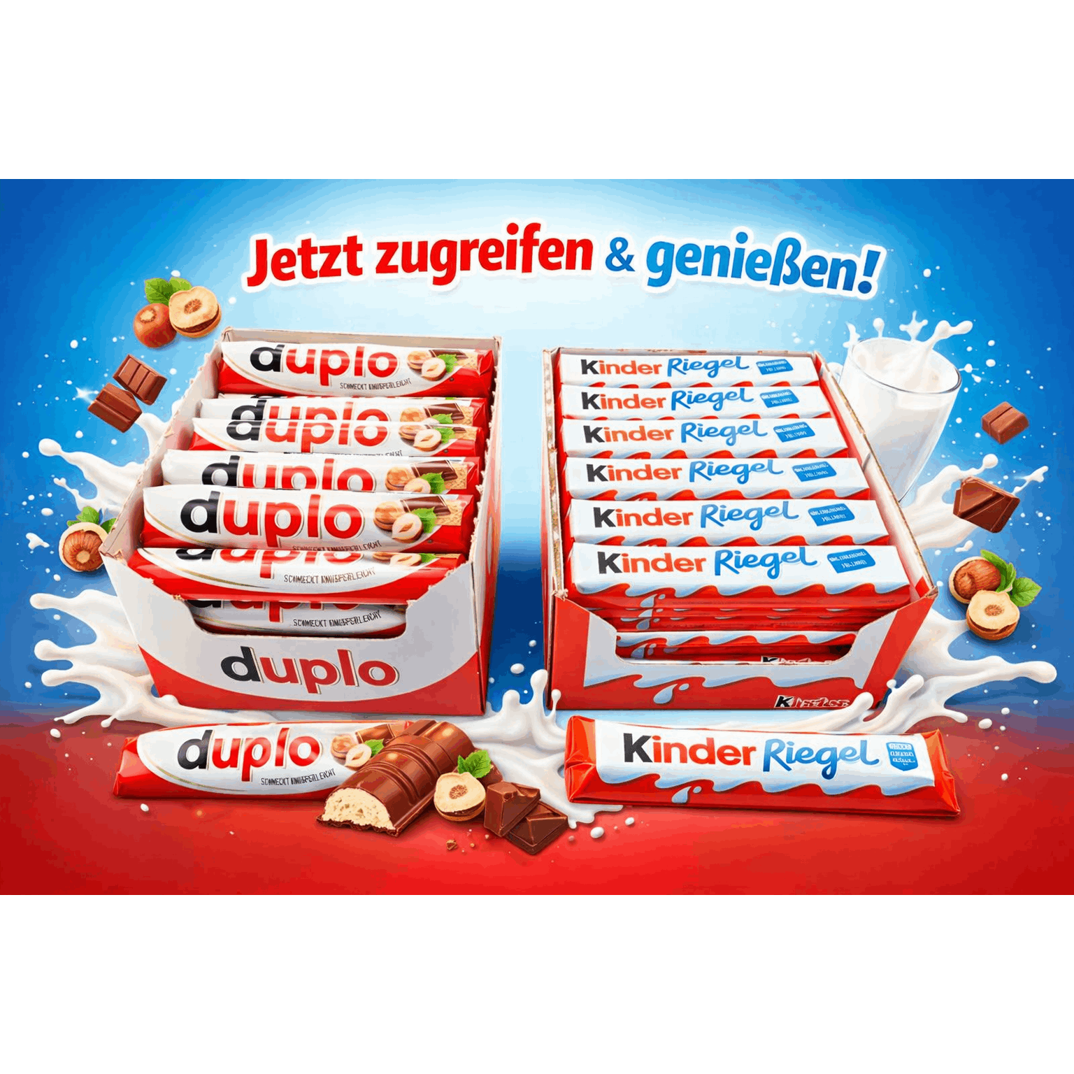 Image of Ferrero Duplo Chocolate Bars 40-pack (content: 40 X 18.2g) And Kinder - Chocolate Bars 36 (content: 36 X 21g) / Duplo + Kinder Bar Set / Gift Set