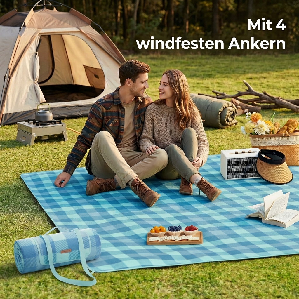 Large Picnic Blanket With 4 Earth Anchors, Camping Mat, Foldable, Wind-resistant, Suitable For Parks, Gardens And , With 4 Fastenings, Outdoor Equipment.