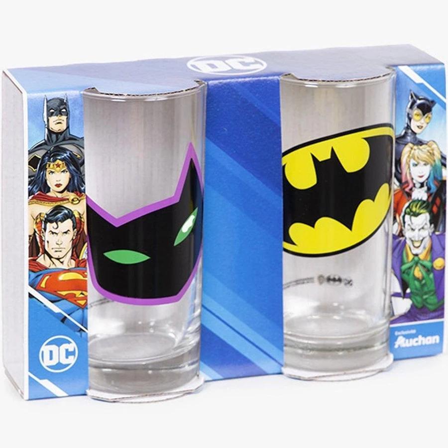 TEMU Comics Batman & Catwoman Glass Tumbler Set – 2 Pack Kids Drinking Glasses, 270ml Superhero Cups