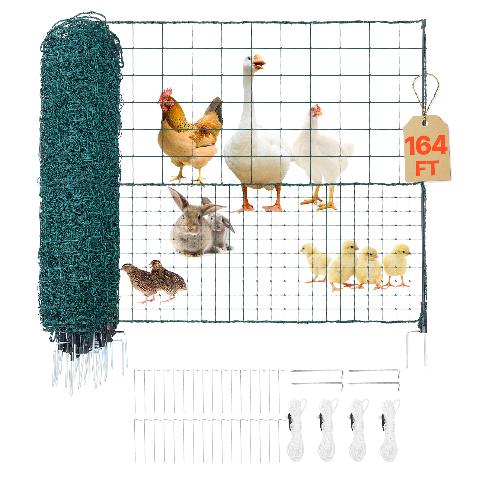 Image of Vevor Temporary Fence With Posts, 1.05 X 50m Plastic Mesh Fencing, Garden Safety Fences Netting With Double-spike Stakes & Guy Ropes, Temporary Fence For Dogs, Chickens, Plants, Outdoor Yards