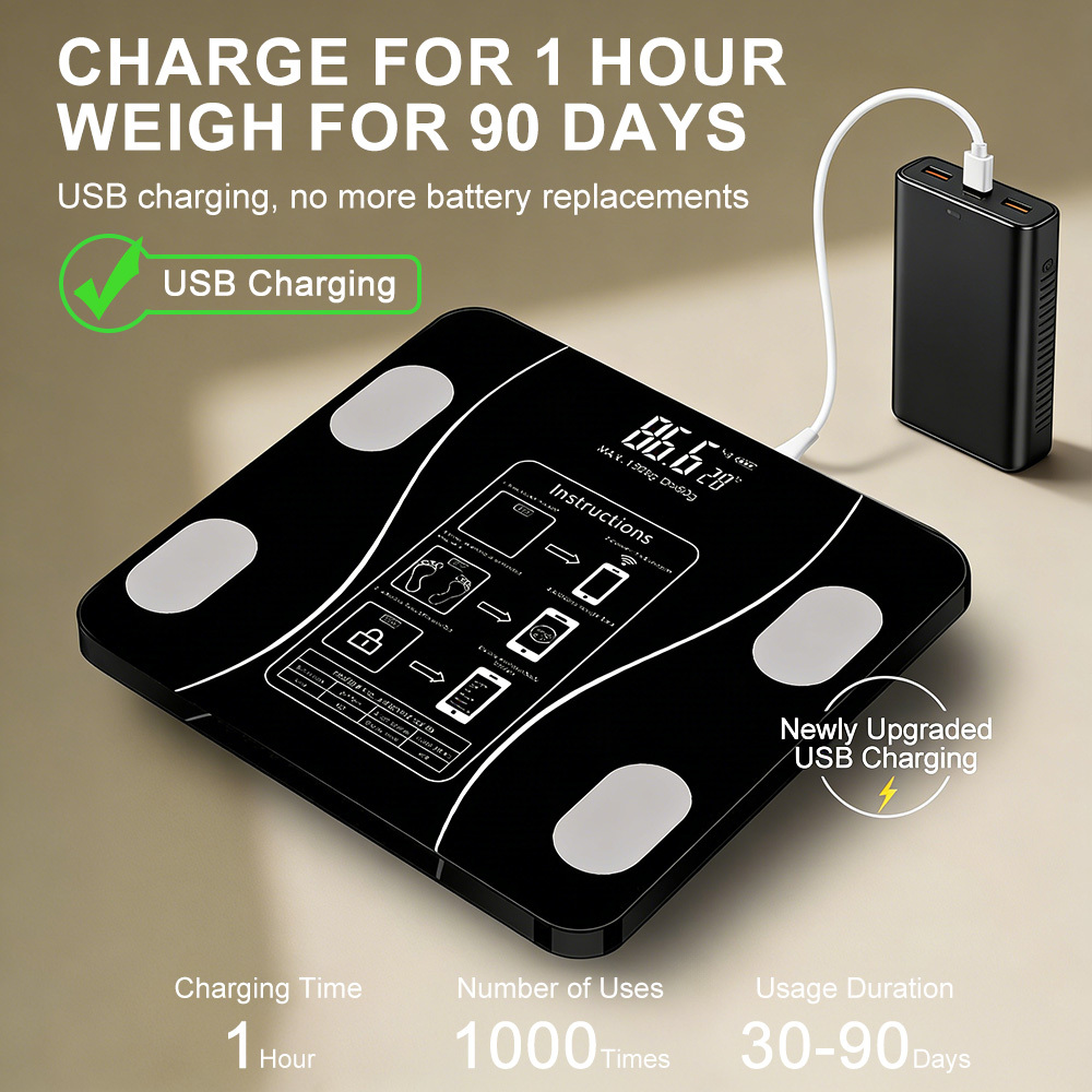 Electronic Scales, Bathroom Scales for Body Weight, Digital Bathroom Scales, Built-in 160mAh rechargeable lithium battery, Max 180kg/396.8LB, LED Display and Step-On, High Precision Measuring Digital Wireless Bathroom Scales for BMI, Scale for Fitness, Weight Loss