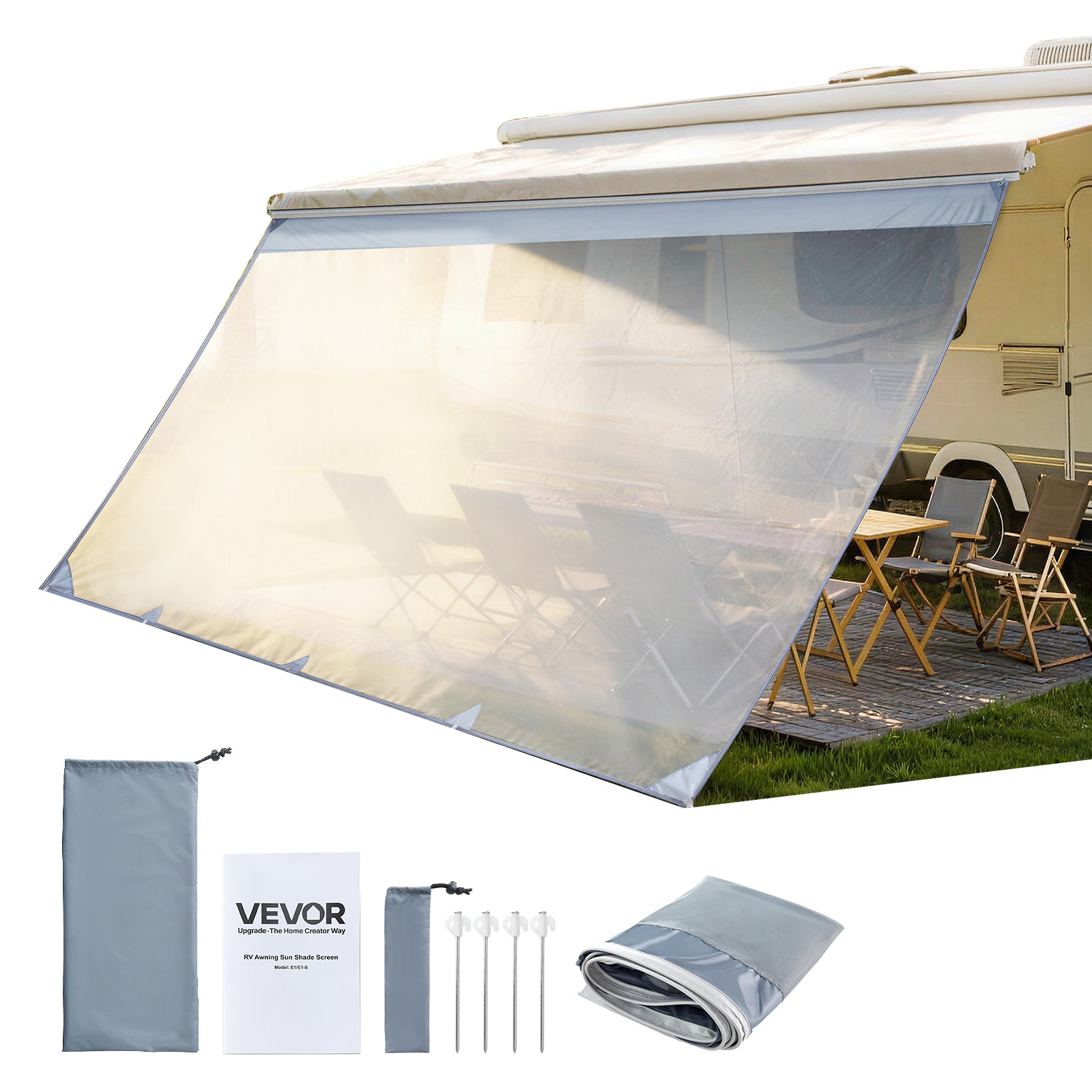Image of Vevor Rv Awning Sun Shade Screen, .3 M Polyester Mesh Sun Shading Screen (fits 4.5 M Awnings), Double-stitched Breathable Sunscreen For Rvs Travel And Outdoor Camping