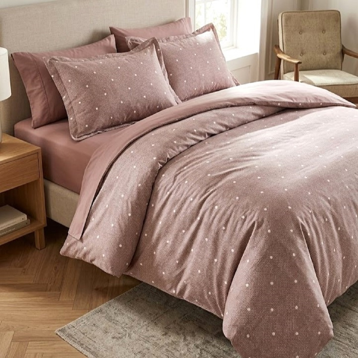 Brown Polka Dot 3-piece Bedding Set, 80% Cotton, 20% Polyester