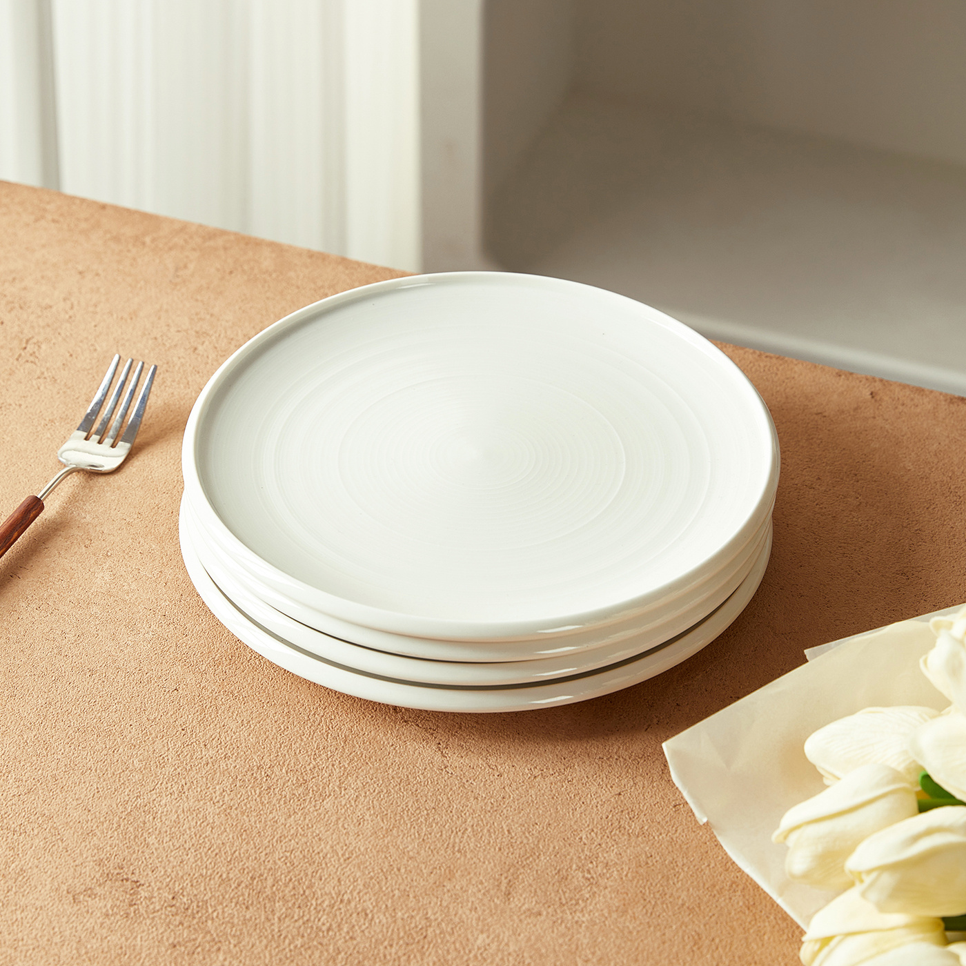 TEMU 4-piece 8.5-inch, Ø21.8cm Ceramic Dinnerware Set, Including Dinner Plate, Dessert Plate, Salad Plate, Breakfast Plate, Kitchen Accessories,