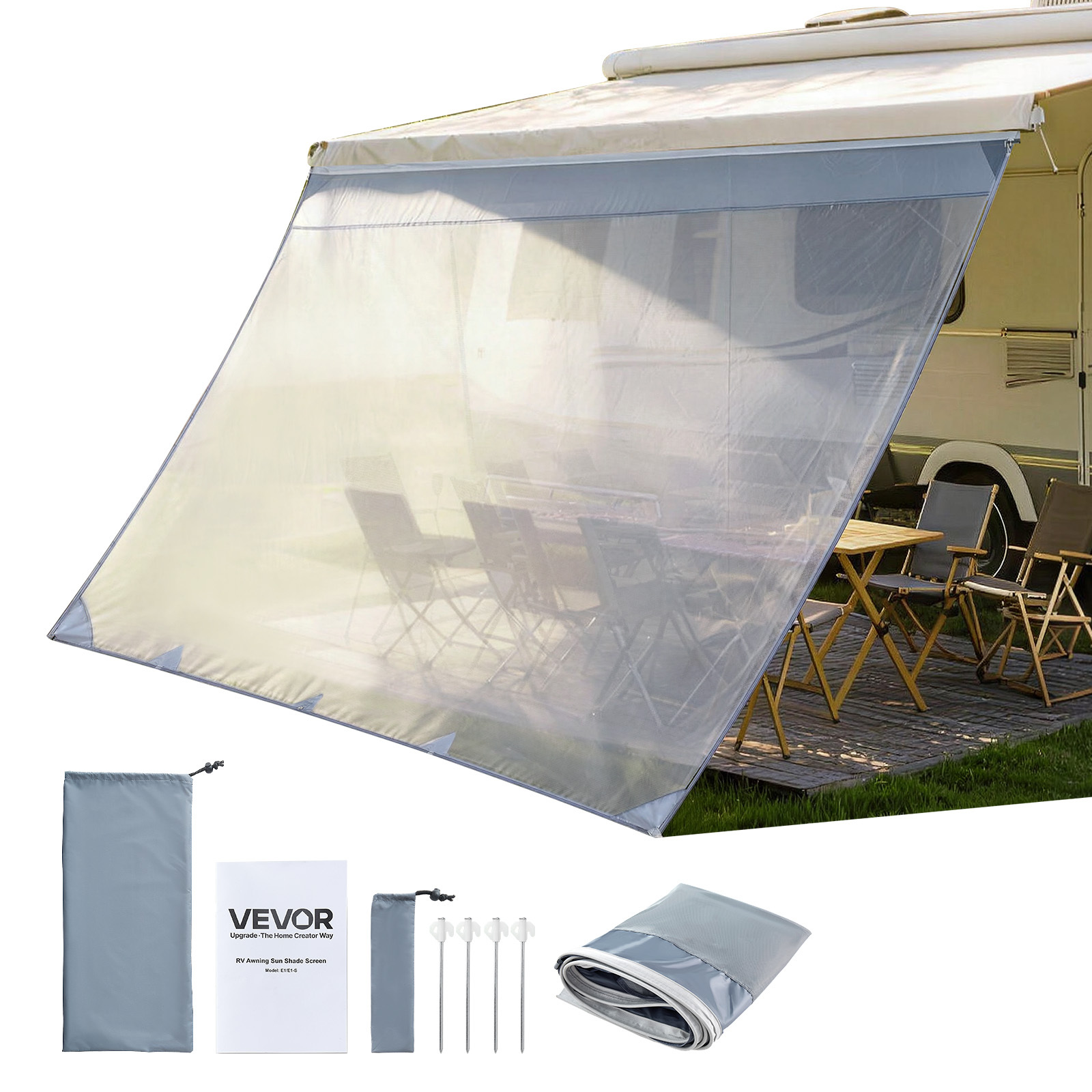 Image of Vevor Rv Awning Sun Shade Screen, 2 X 3.3 M Polyester Mesh Sun Shading Screen (fits 3.5 M Awnings), Double-stitched Breathable Sunscreen For Rvs Travel And Outdoor Camping