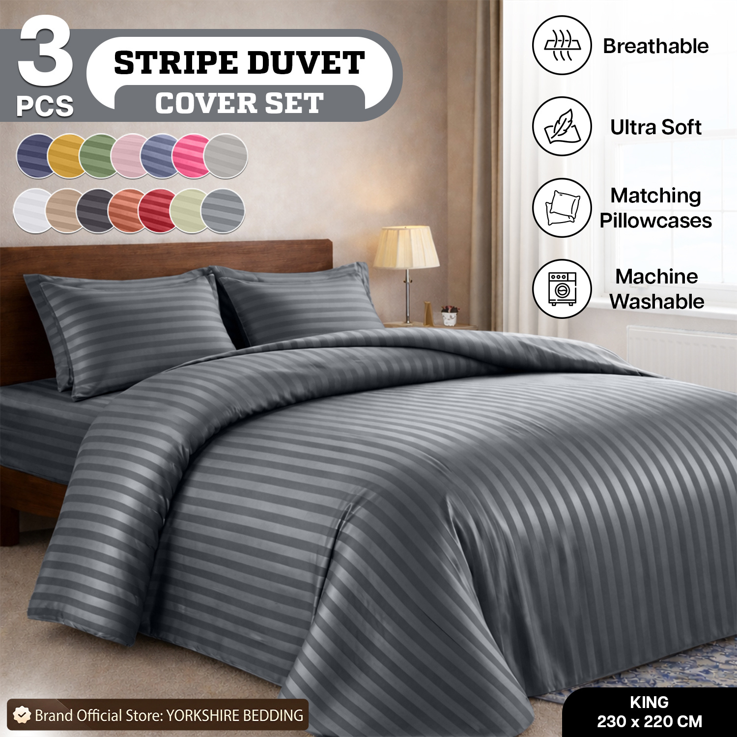 TEMU 3pcs Reversible Stripe Duvet Cover Set – Ultra Soft Breathable Microfiber Bedding Set With Matching Pillowcases, All Season Quilt Cover, Hotel