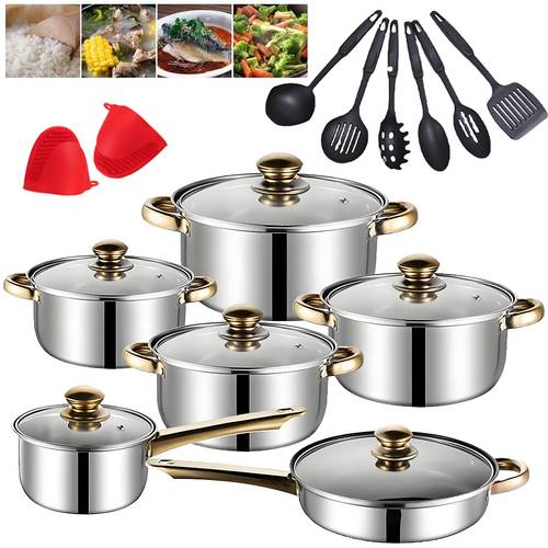20pcs induction stainless steel non stick cookware set and 6 lids multifunctional stylish and durable suitable for induction cookers ideal for kitchens and restaurants gift