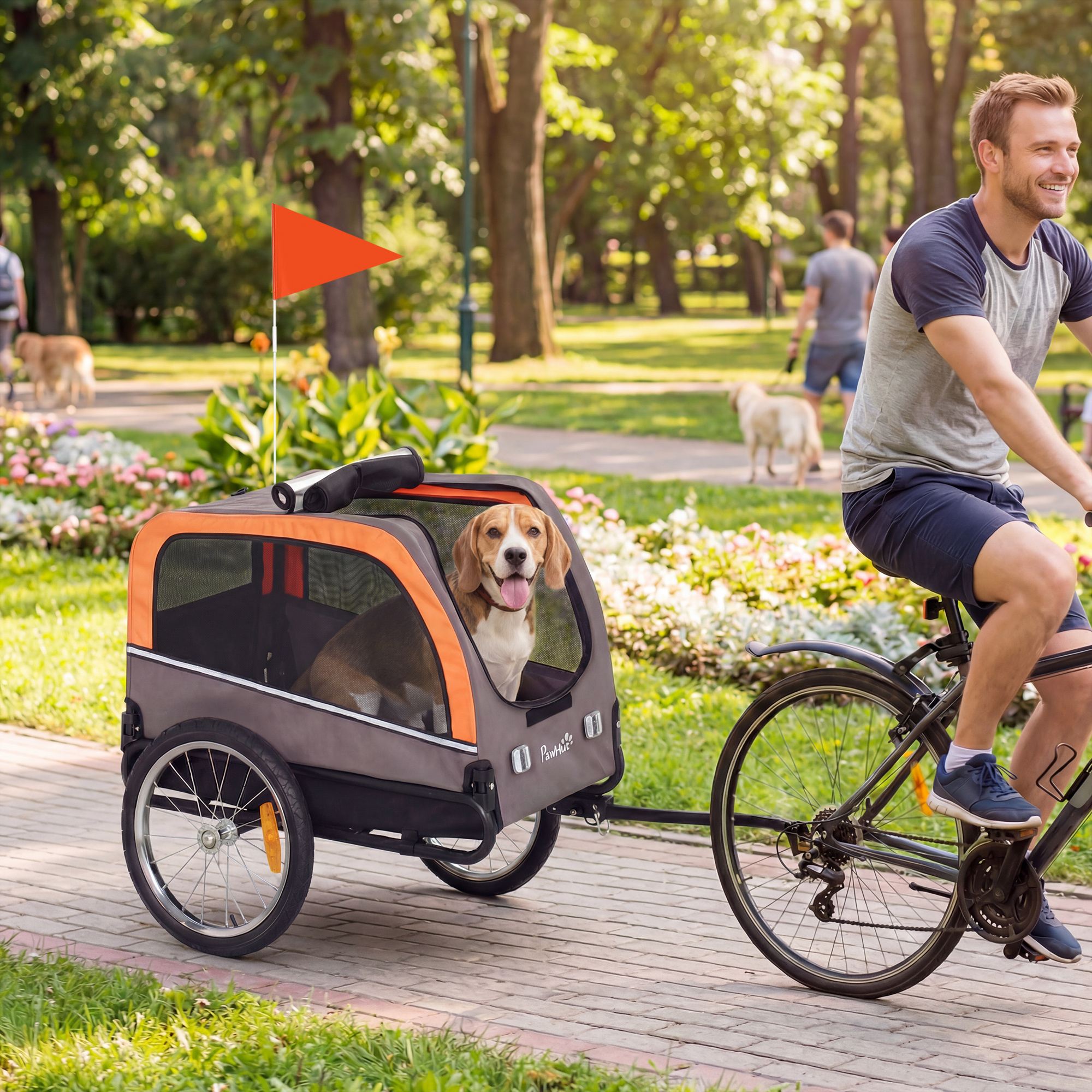 Foldable Dog Trailer With Safety Reflectors, 2 Doors, Adjustable Leash, Mesh Window, Portable Dog Bike Trailer Made Of 600d Oxford For Small To Medium-sized Dogs Up To 20 Kg.