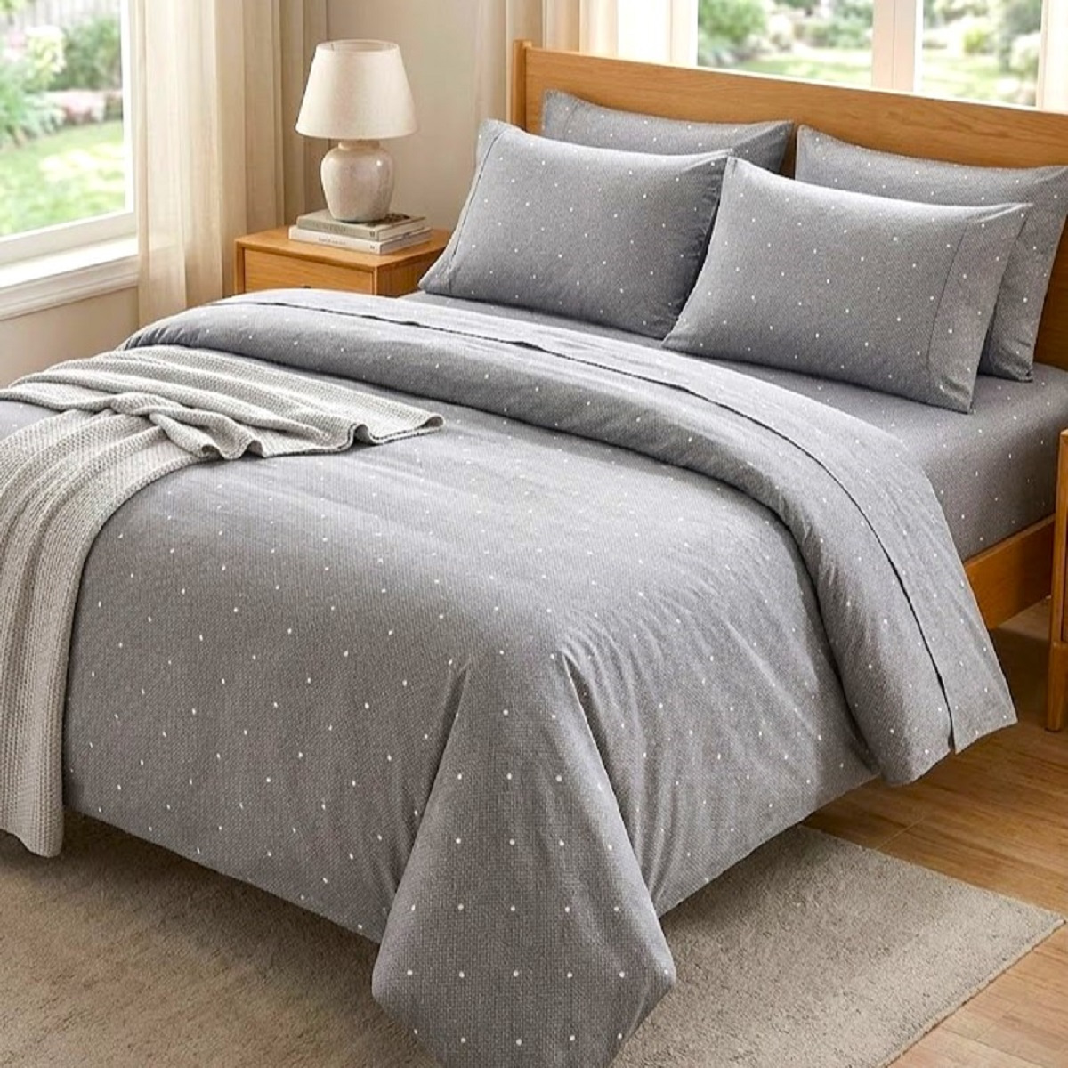 Image of Gray Polka Dot 3-piece Bedding Set, 80% Cotton, 20% Polyester