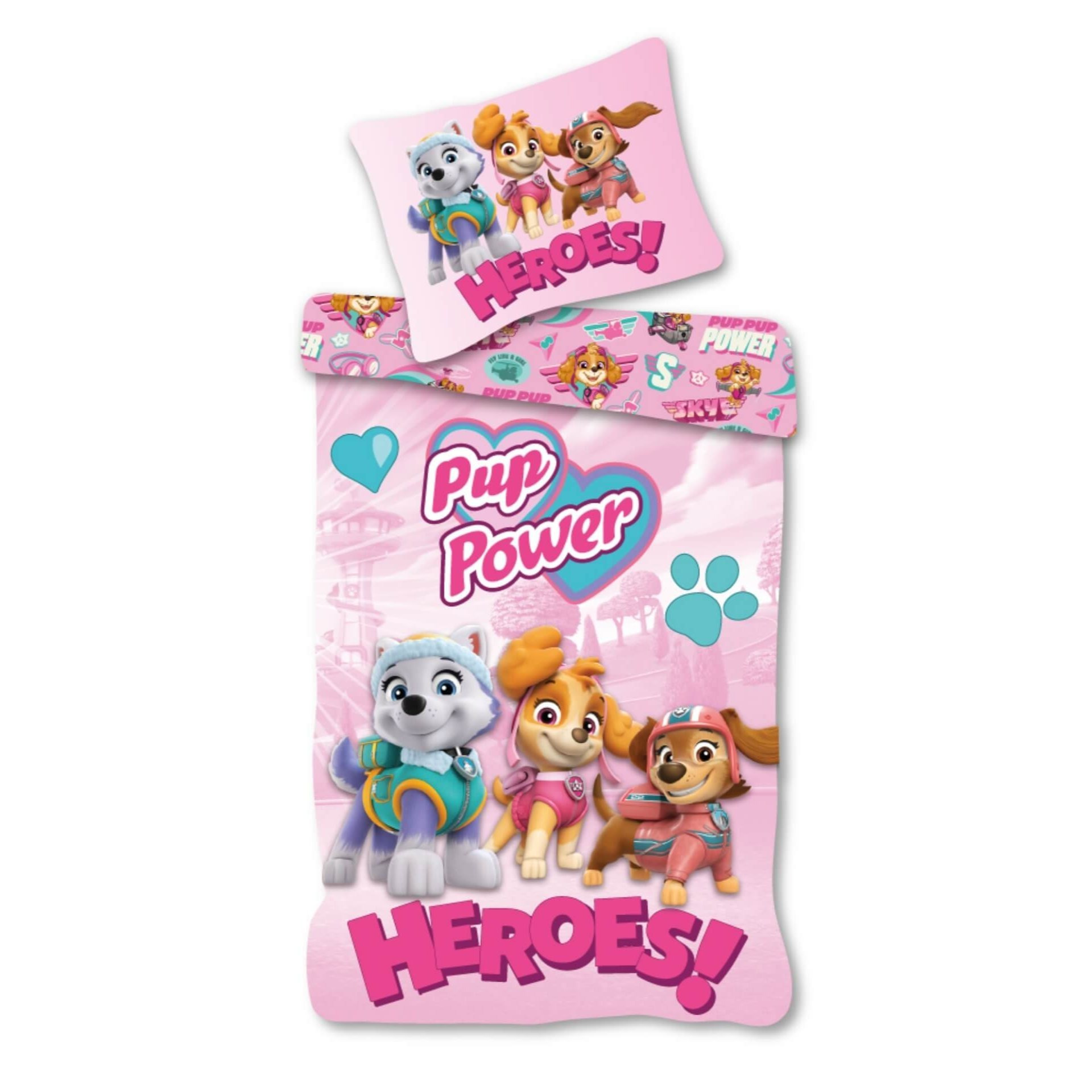 Image of "pup " Reversible Bedding Set For Girls, Duvet Cover 135x200, Pillowcase 80x80, German Size Single Bed, 100% Cotton, Kids Bedding