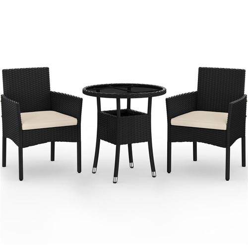 3 parçalı rattan mobilya seti, dış mekan seti, yan sehpalı sandalyeleri, her hava koşuluna dayanıklı hasır veranda seti, yüksek sırtlı dış mekan rattan sandalyeler, yastıklı dış mekan koltuklar, siyah & gri/siyah & bej