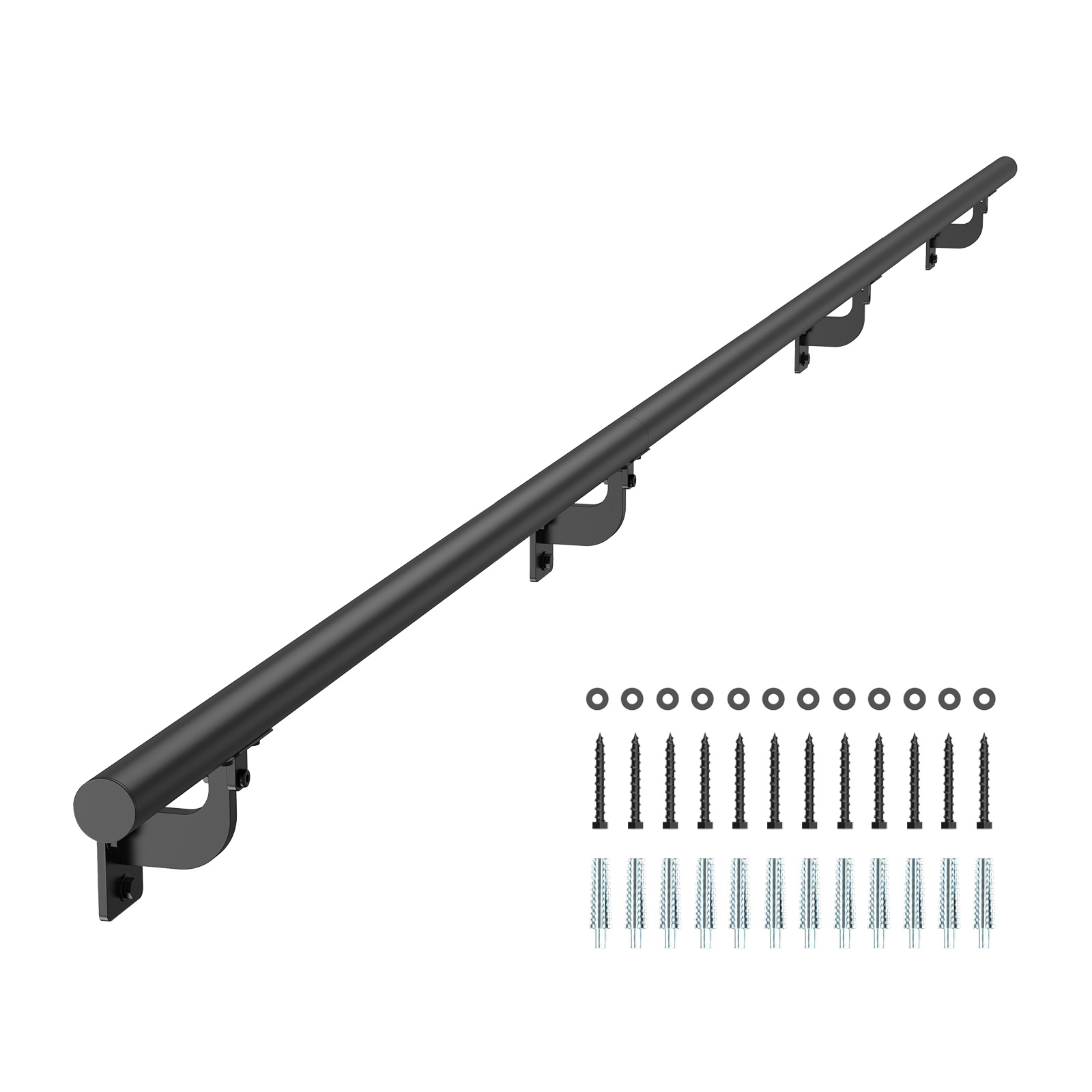 Image of Vevor Wall Mounted Stair Handrail, 10ft Pipe Staircase Handrail, Black Galvanized Aluminum, 1.26 Inch Pipe Diameter, Indoor&outdoor Staircase Railing, Industrial Hand Rail For Steps, Security Baluster