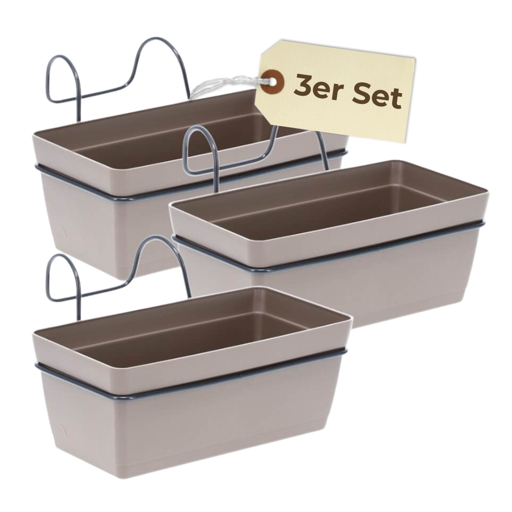 E-shop Blumenkasten Balkon 3er Set Balkonkasten mit Halterung Blumenkasten Balkongeländer Balkon Pflanzkasten Outdoor Balkonkasten mit Wasserspeicher