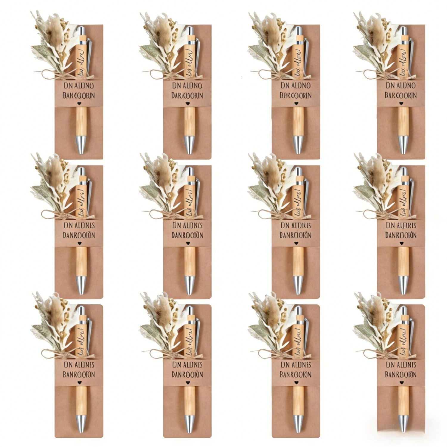 E-shop 12-teiliges Dankeschön Geschenk-Set mit Karten, Stiften und Mini-Trockenblumen, Natürliches Dankeschön mit Hasenschwanzgras, Liebevolles Präsent