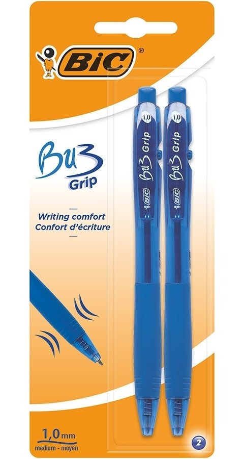 Pix BU3 Grip, 1.0 mm, retractabil, albastru, blister 2 buc/set BIC