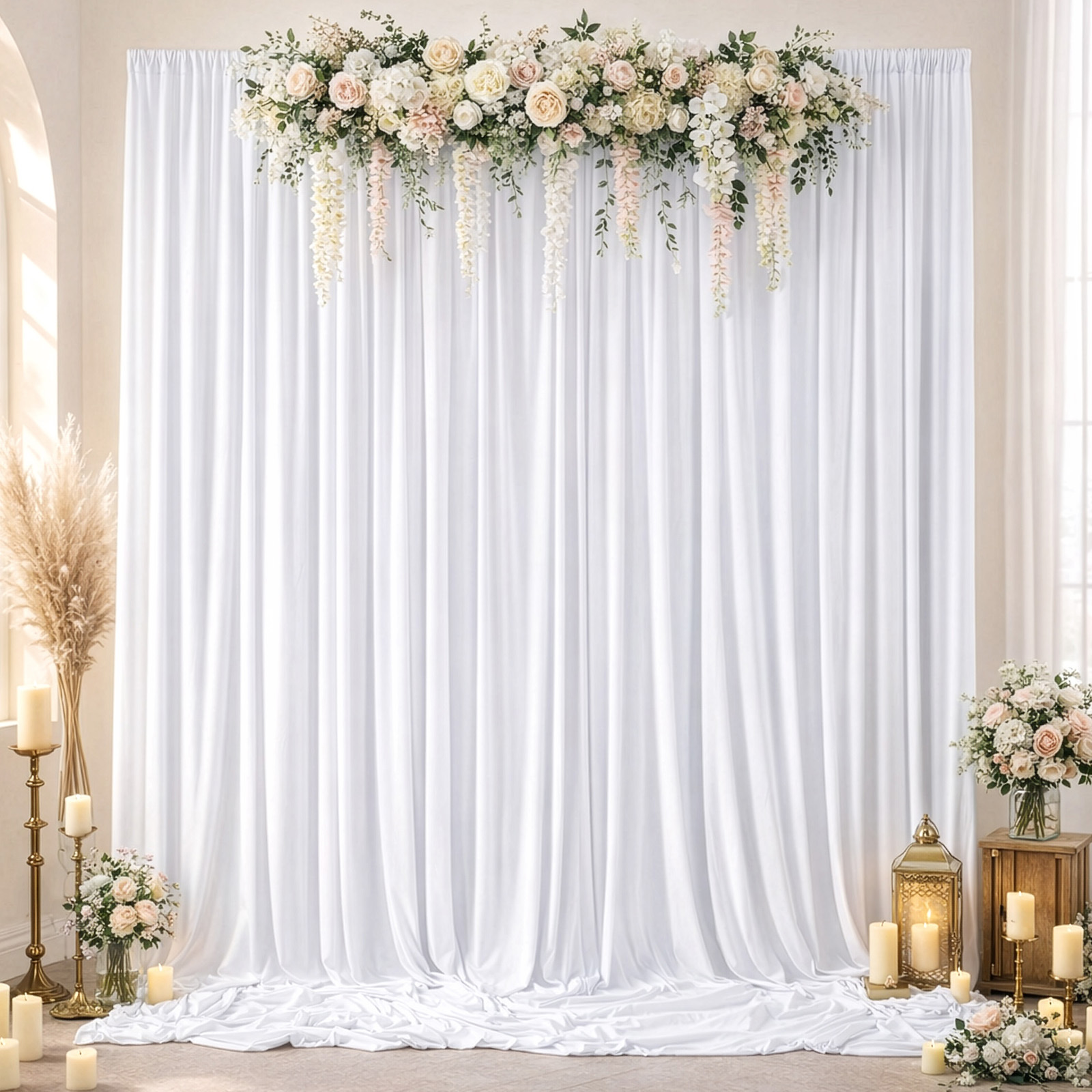 2-piece White Background, 1.5 X 3 M – Photo Backdrop, 100% Polyester, Suitable For Weddings, Birthdays, Baby Showers, Christenings, Photo Wall Decorations, And Other Occasions