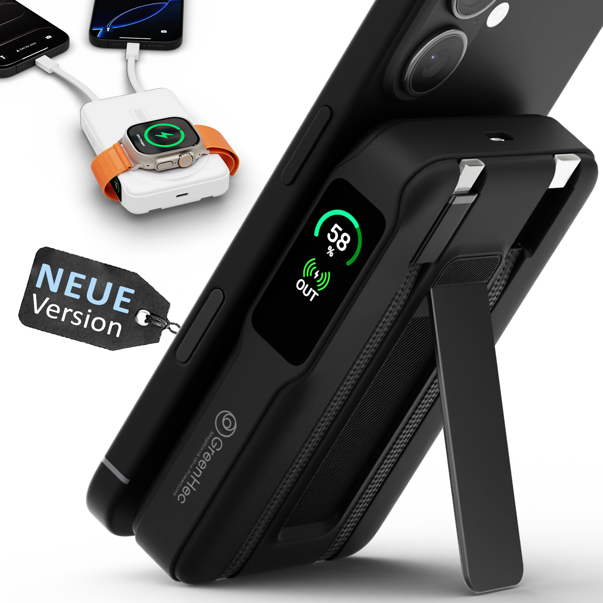 Power Bank For Iphone 10000mah 17 16 15 14 13 12 Pro Max For Wireless Charging 15w | Slim Inductive Charging Battery Portable |