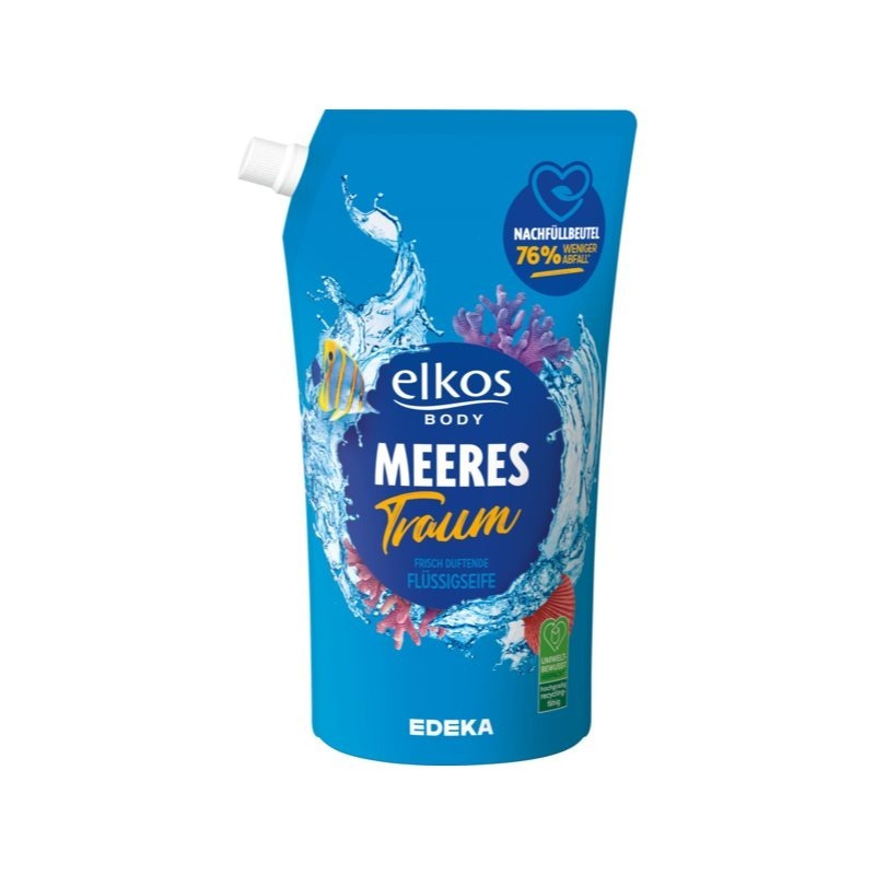 Elkos Body Liquid Soap Refill Bag 1 L - Refreshing Hand Soap With Scent