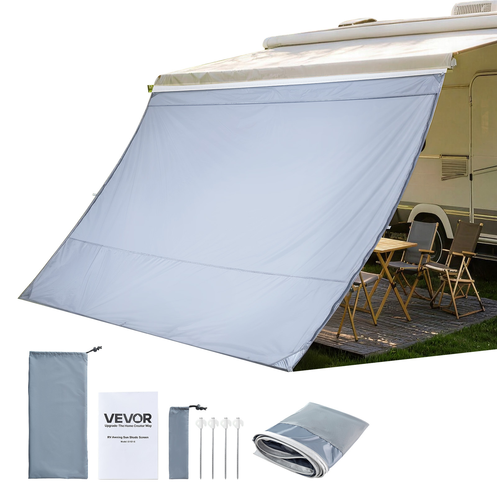 TEMU Pantalla parasol para toldo de autocaravana VEVOR, 2 x 2.8 m (compatible con toldos de 3 m) con de PU con cremallera UV50+, malla de poliéster