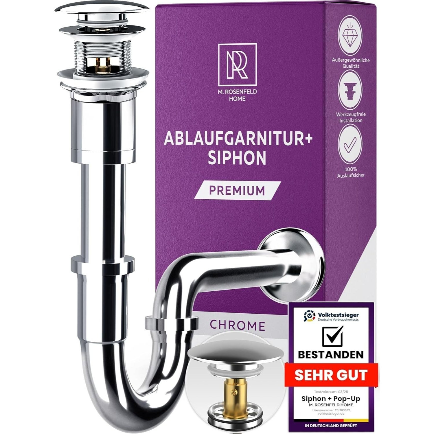 Image of Sink Drain Assembly With Siphon Pop-up Valve With Overflow Stainless Steel Drain Valve Odor Trap Universal Drain Set Bathroom Sink Accessories M. Rosenfeld