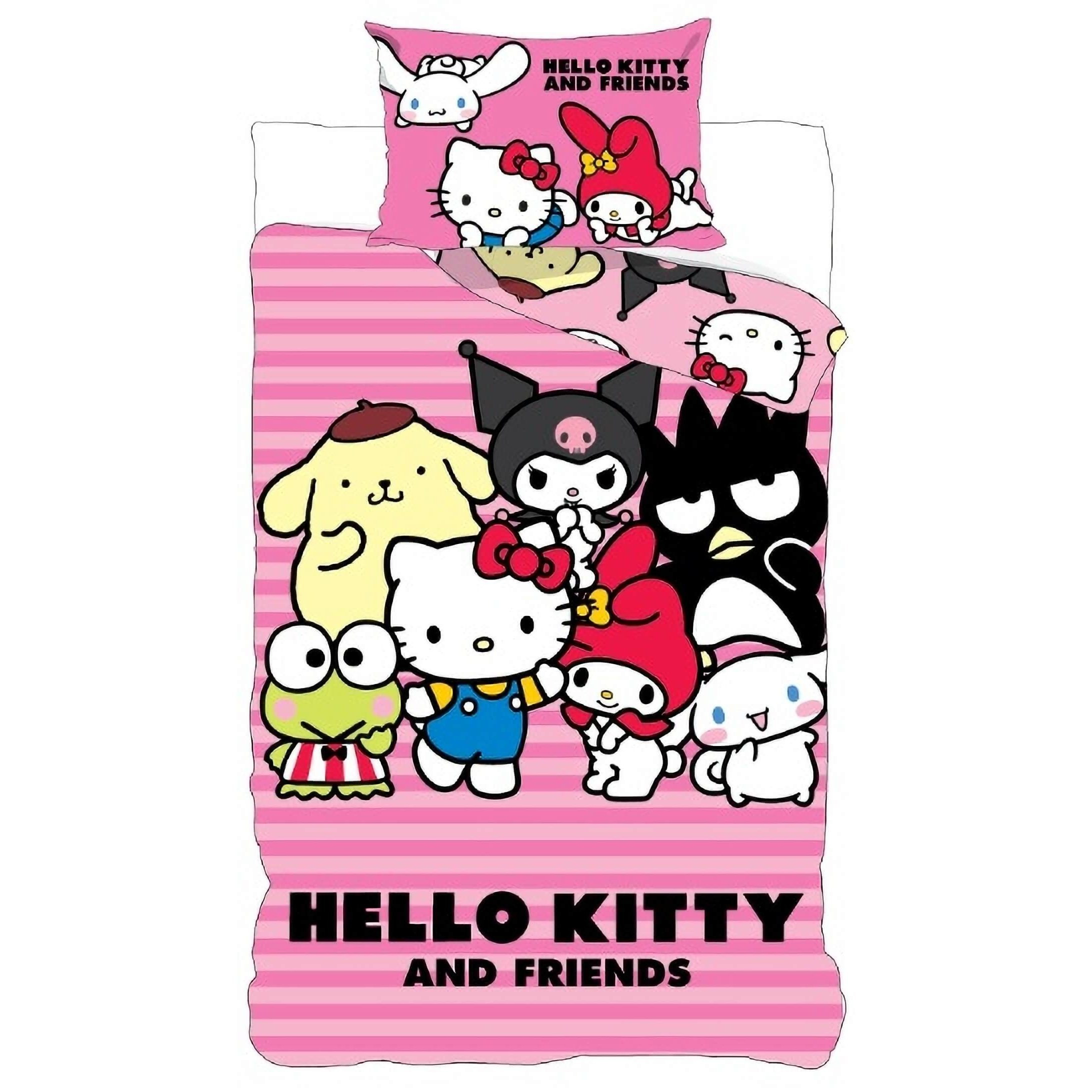 Image of Hello Kitty Reversible Bedding Set, Duvet Cover 135x200, Pillowcase 80x80, German Size Single Bed, 100% Cotton, Girls' Bedding, , Children's Bedding