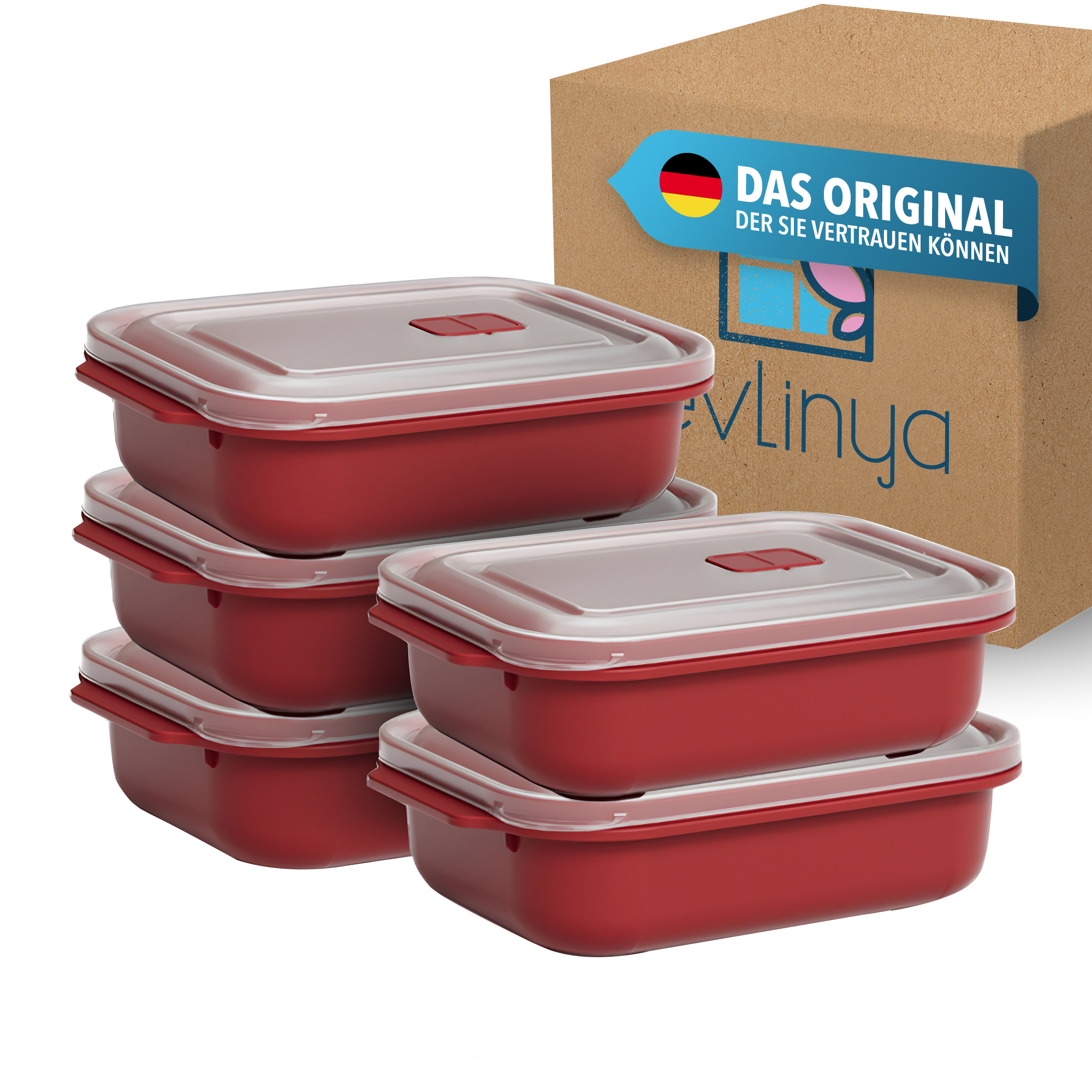 E-shop EVLINYA Heat’ Mikrowellenboxen 5er Set 1300 ml Rot, große Meal Prep Behälter mit Deckel und Klick-Dampfventil, stapelbare Lunchboxen für ,