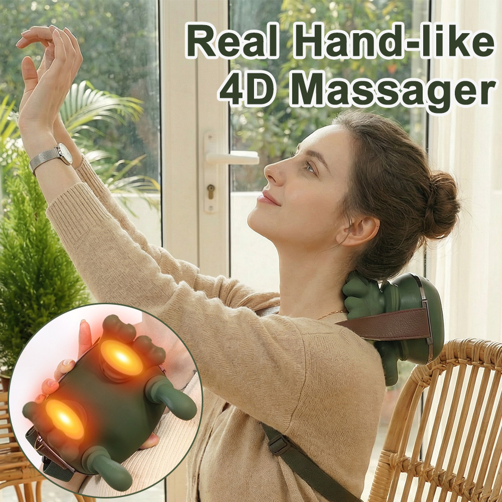 Bionic Palm Heated Neck Shoulder Machine, Dual-layer Acupressure Kneading & Pushing, Soft Silicone Heads Adjustable Strap, Portable Compact Machine For Muscle Relax