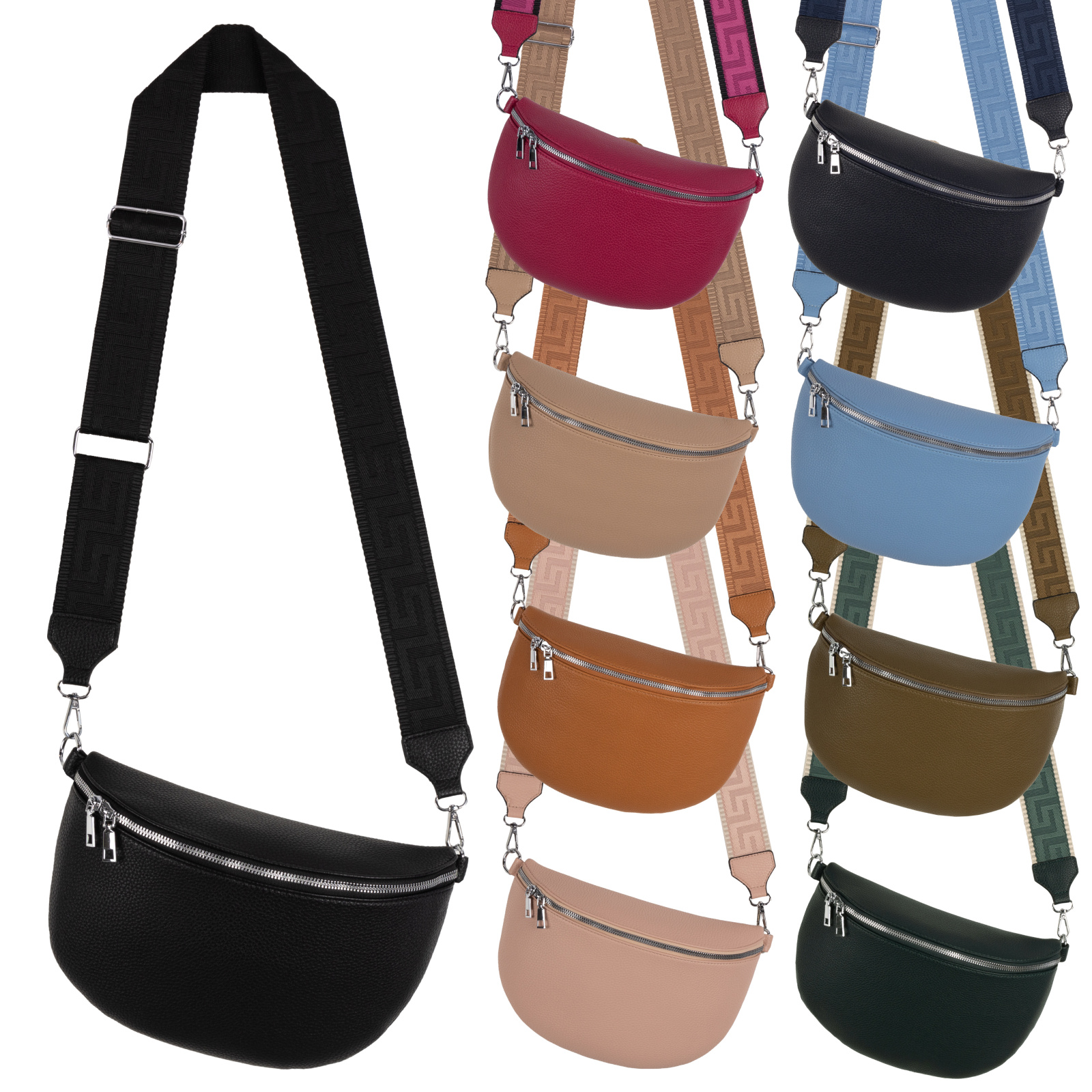 Image of Waist Bag Xl 28x18x11cm Women' Crossbody Bag Hip Bag Made Of Artificial Leather Italy Design Shoulder Bag With Zipper Adjustable Shoulder Strap