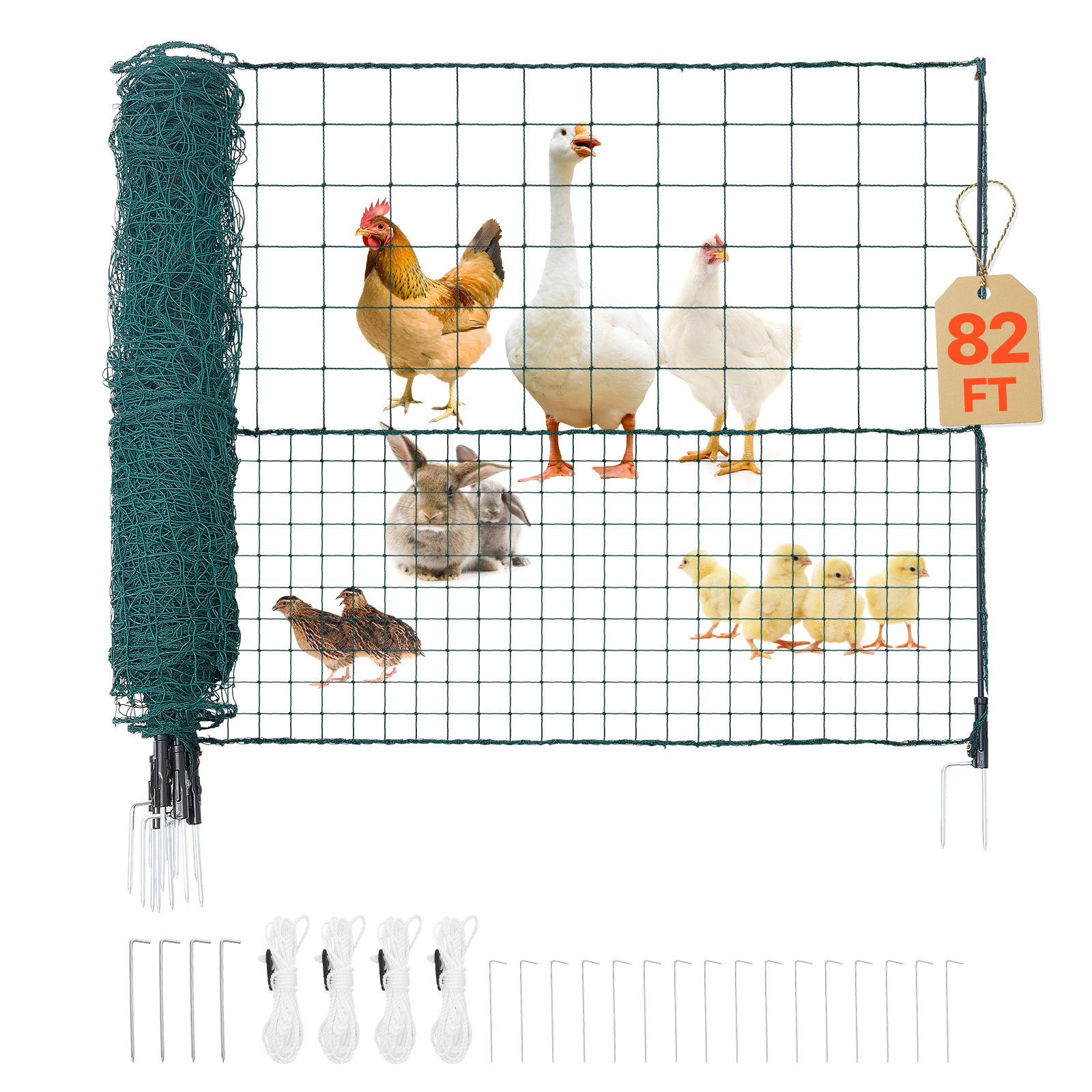 Image of Vevor Temporary Fence With Posts, 1.05 X 25m Plastic Mesh Fencing, Garden Safety Fences Netting With Double-spike Stakes & Guy Ropes, Temporary Fence For Dogs, Chickens, Plants, Outdoor Yards
