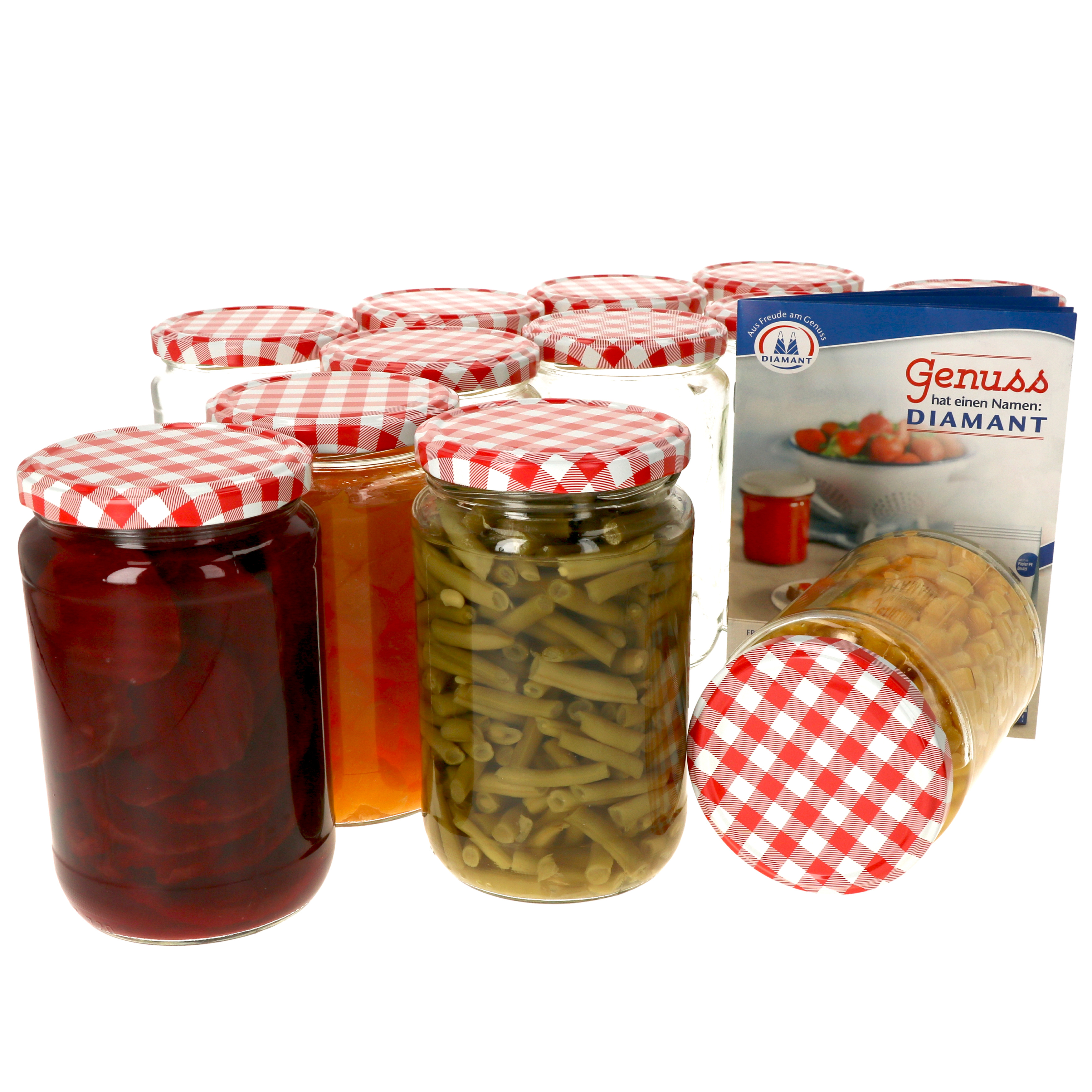 12-piece Set 720ml Canning Jars With Red And White Checkered Lids, Jars, Storage Jars