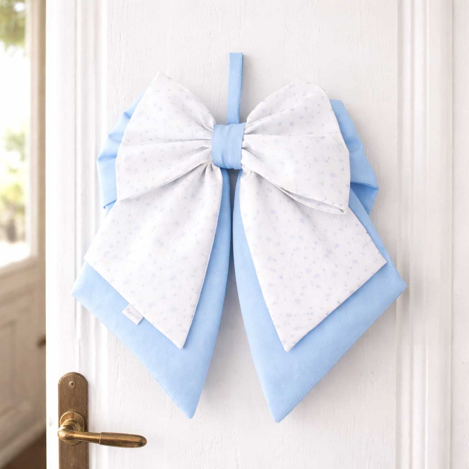 TEMU Outdoor Cotton Birth Bow 35x45 Cm – Star Pattern And Solid Sky Blue – Newborn Baby Hospital Baptism Birth Announcement Door Decoration