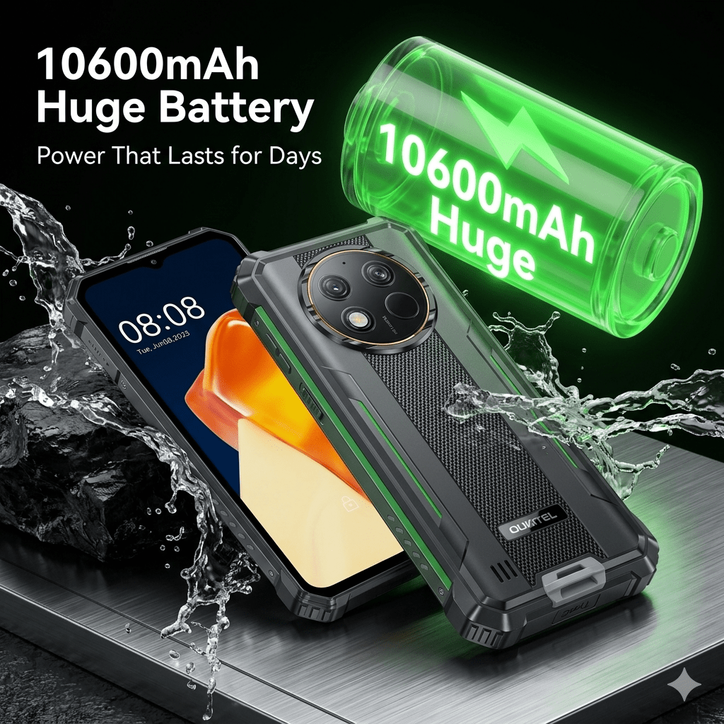 E-shop OUKITEL G1 Outdoor Handy 15, 10600mAh Akku, 24 (6+18) GB RAM +256GB ROM Robustes Smartphone ohne Vertrag, IP68 Wasserdicht Baustellenhandy, 48MP