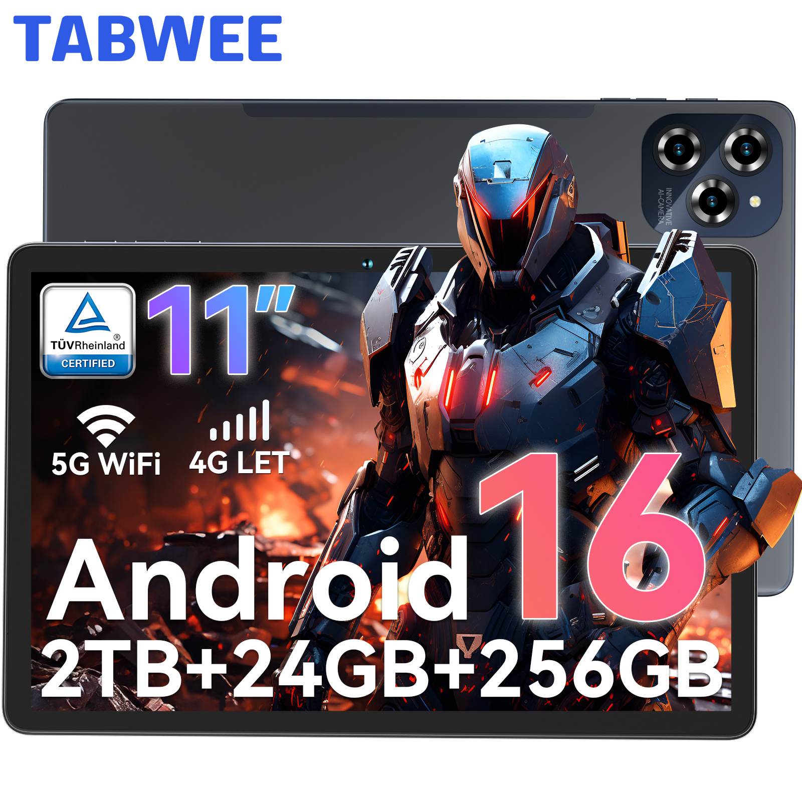 [upgrade   via ota]   w90   tablet 11 zoll - 24gb (8+16)  +256gb rom, fhd großes display gaming-tablet, dual 4g lte+5g wifi,   core t615, 8000mah akku, 16mp+8mp ki-kamera,   ai,   l1, tuv, gps