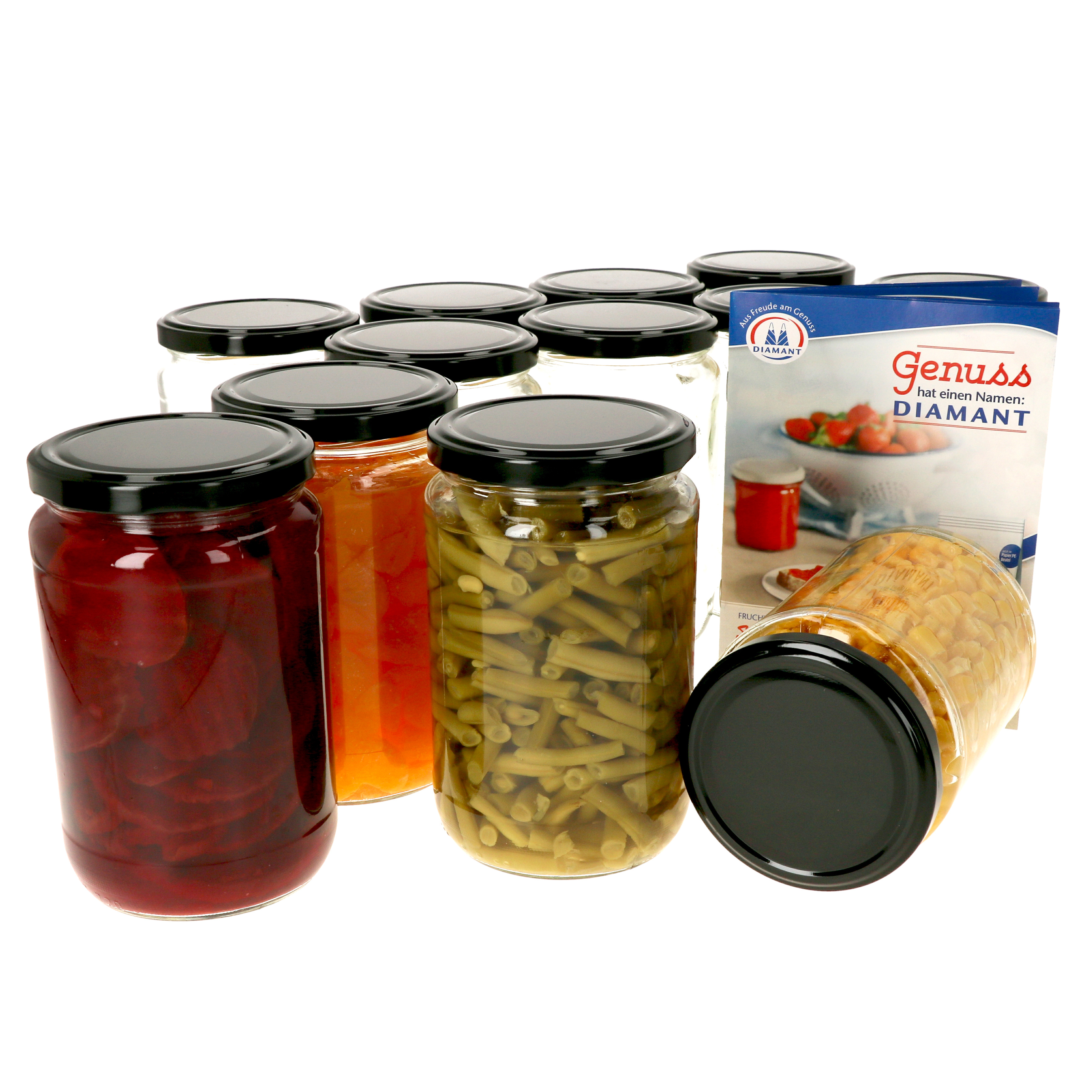 12-piece Set 720ml Black Round Lid Canning Jars, Jars, Storage Glass Containers