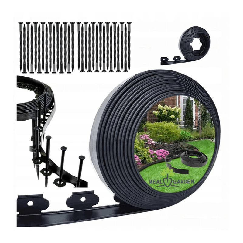 Lawn Edging, Flexible Garden Edging, 4 Cm Height, 20 Meters Length, Set Of Plastic Lawn Edging With Fixing Nails, Sturdy Ground Anchors, Black Color, Garden Edging, L-shaped Garden Barrier 4 X 5 Cm