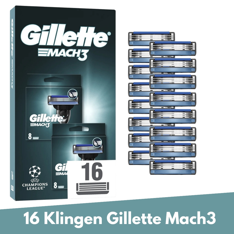 E-shop Gillette Mach3 Rasierklingen | 2er Set (16 Klingen) | Bis zu 15 Rasuren pro | Gleitstreifen | Alle Mach3 Rasierer