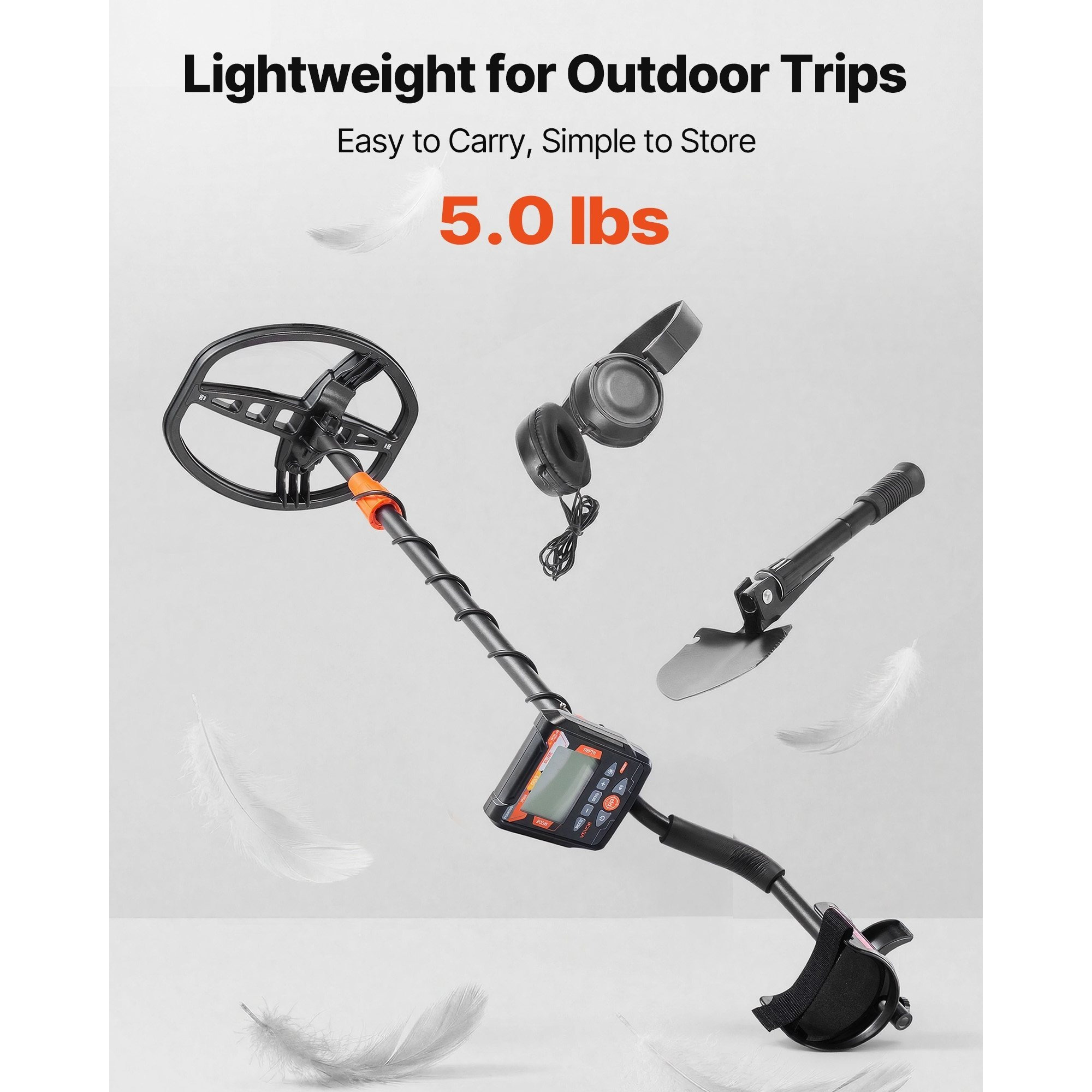 Image of Vevor Metal Detector For Adults, 254 Mm, Professional High Accuracy Gold Detector, Search Coil With Display, Headphones, 5 , Adjustable Length, For Detecting Gold