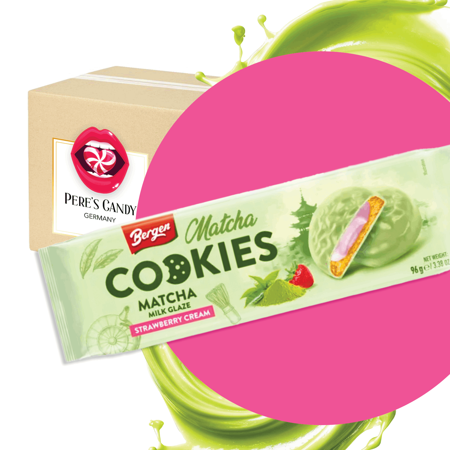 2-pack - Bergen Matcha Strawberry Cream 2x 96g - Crispy Matcha With Strawberry Cream Filling