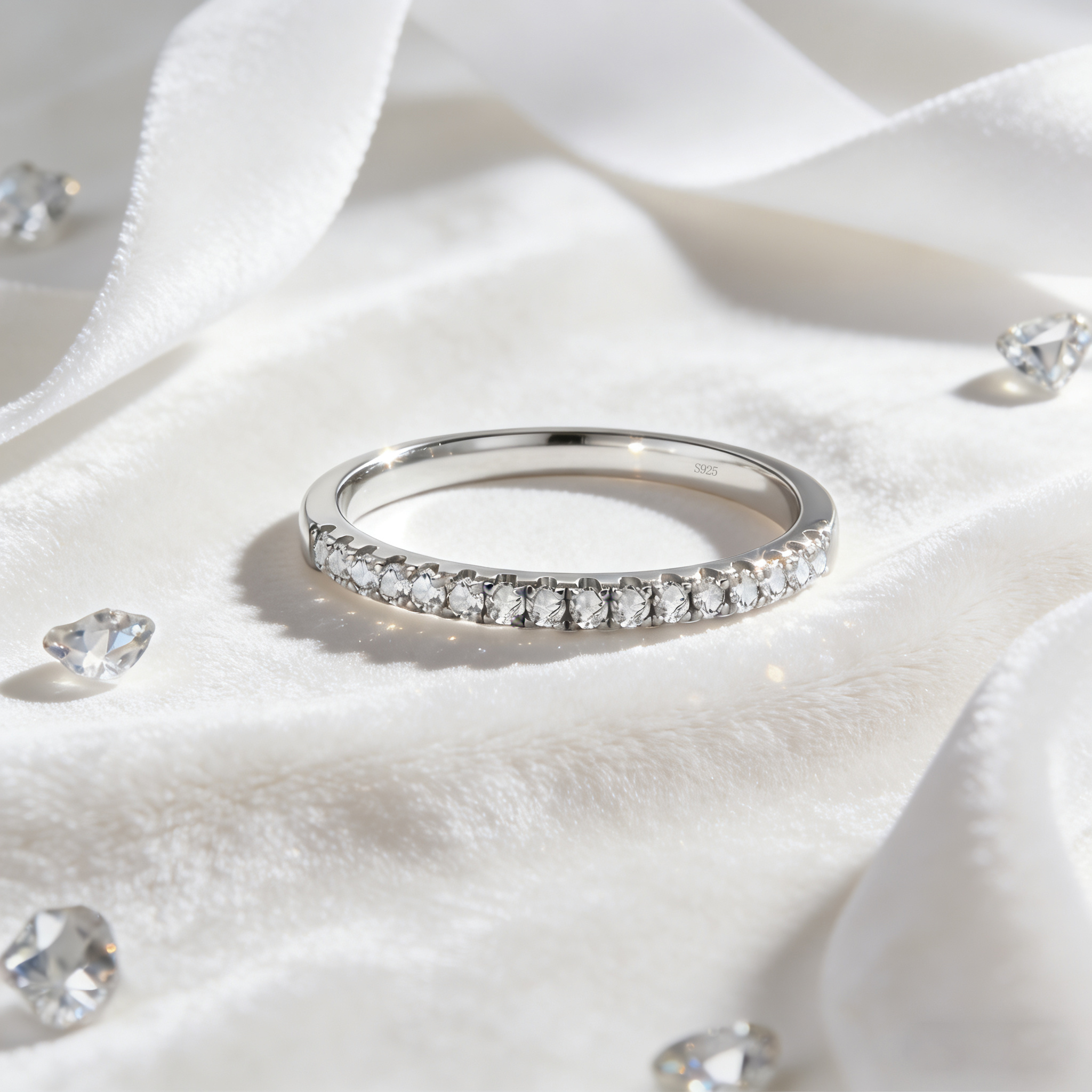925 Sterling Silver D Synthetic Moissanite Eternity Glitter Ring Band