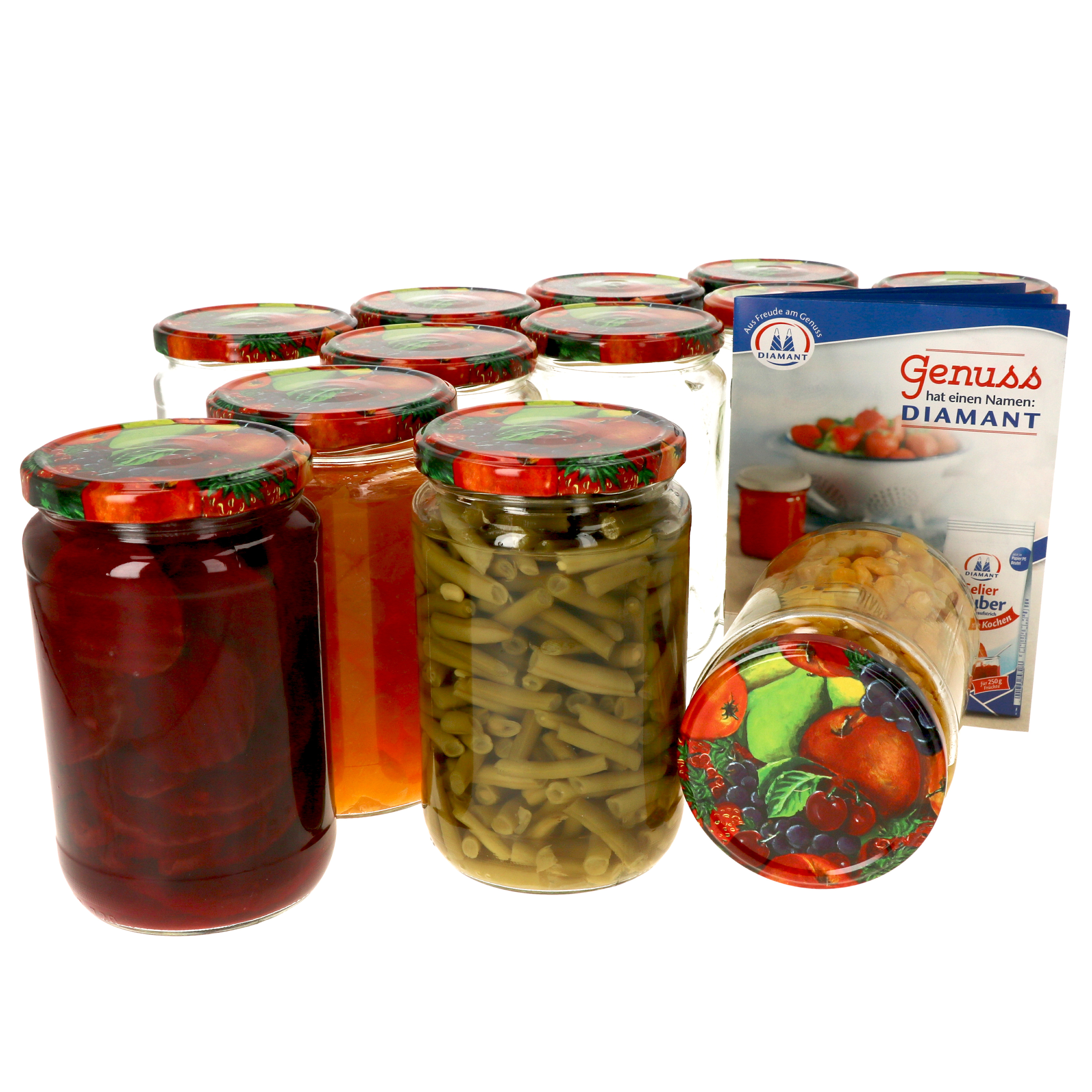 12-piece Set 720ml Canning Jars With Fruit-decor Lids, Jars, Storage Glass Containers