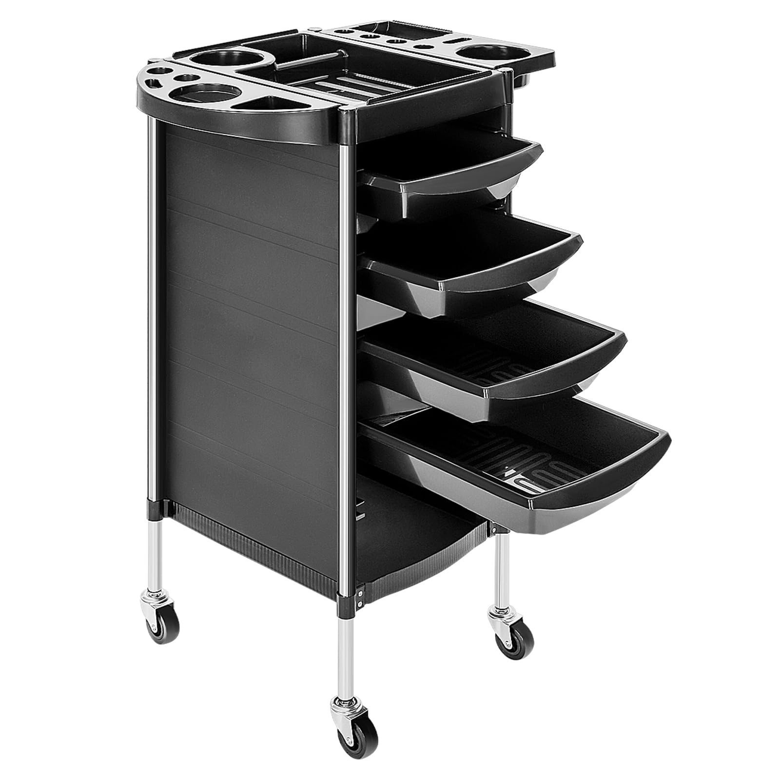 Hairdresser Cart With 4 Drawers, Cosmetic Storage Cart, Side Shelf, Hair Dryer Holder, Wheels, Suitable For Spas And Hair Salons
