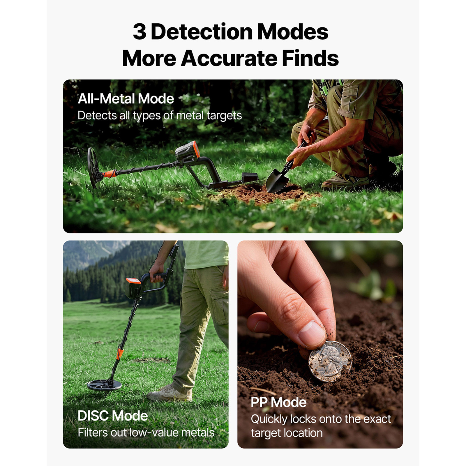 Image of Vevor Metal Detector For Adults, 203.2 Mm, Professional High Accuracy Gold Detector, Search Coil With Display, Headphones, 3 , Adjustable, For Detecting Gold