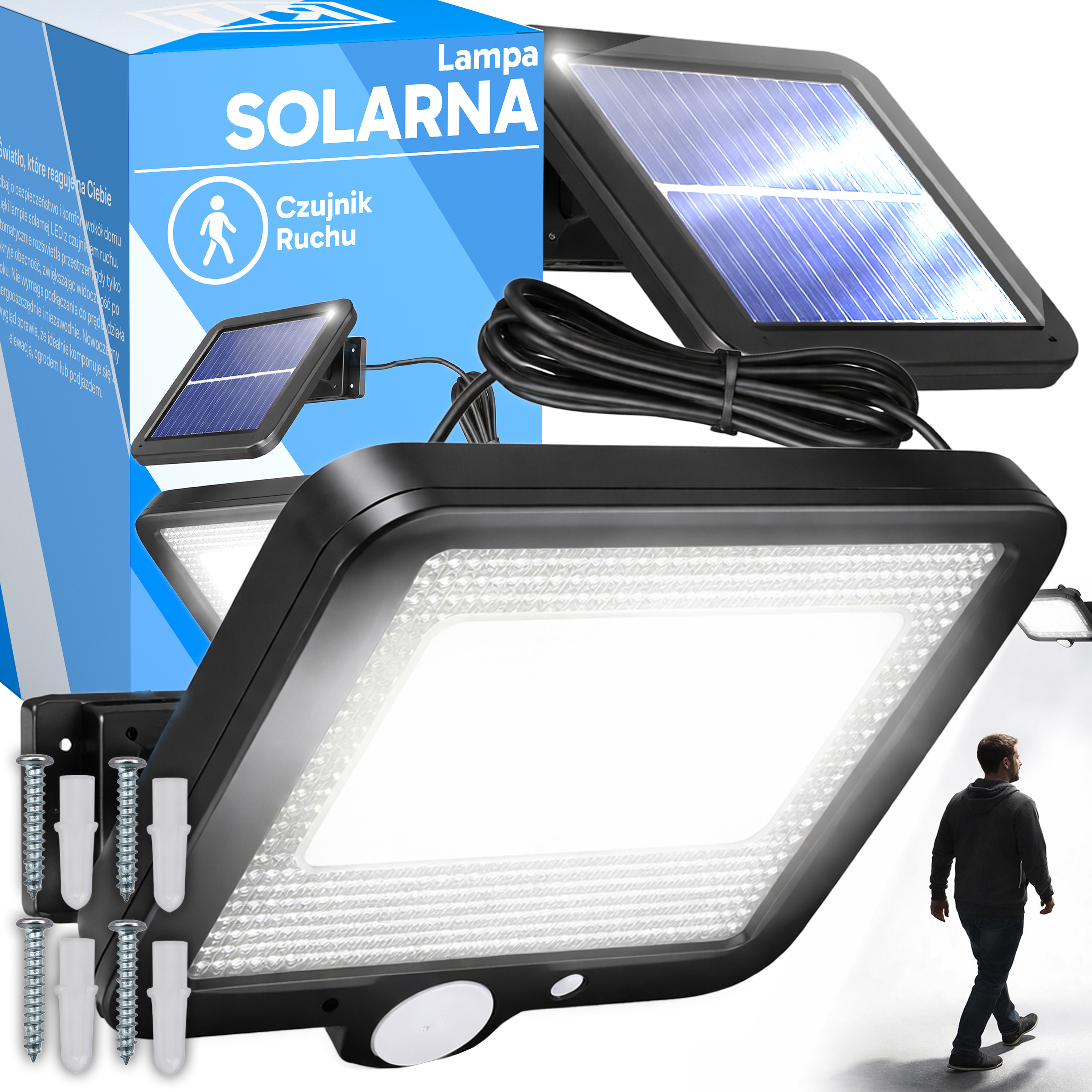 TEMU Solar Lamp With Motion Sensor And Dawn 100 Led Solar Panel Outdoor Wall Lamp Abs Black
